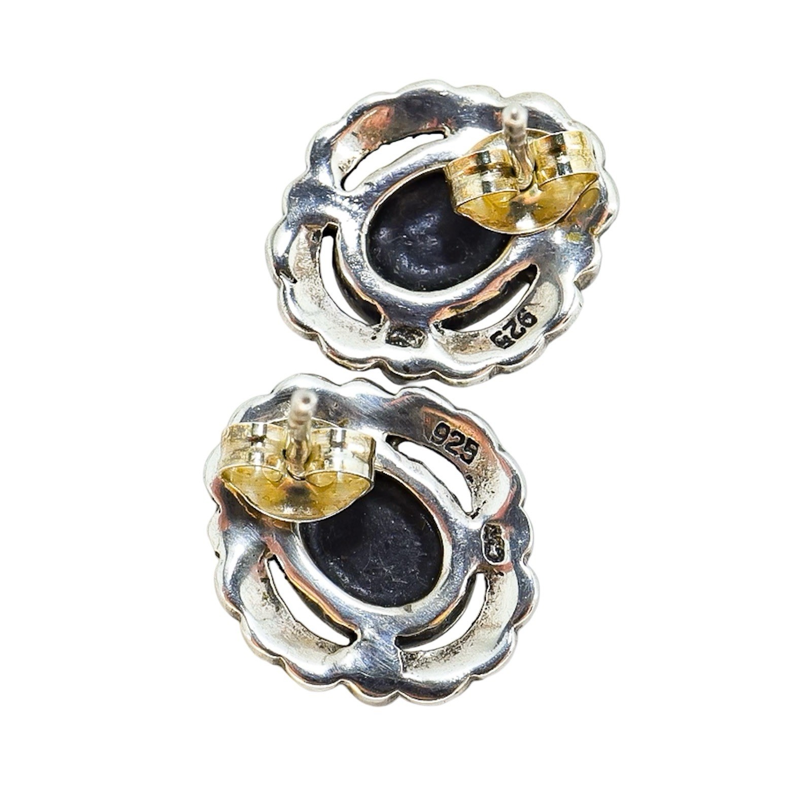 Lot Of 3 Sterling Silver Small Stud Earrings Art Deco Cubic Zirconia Floral