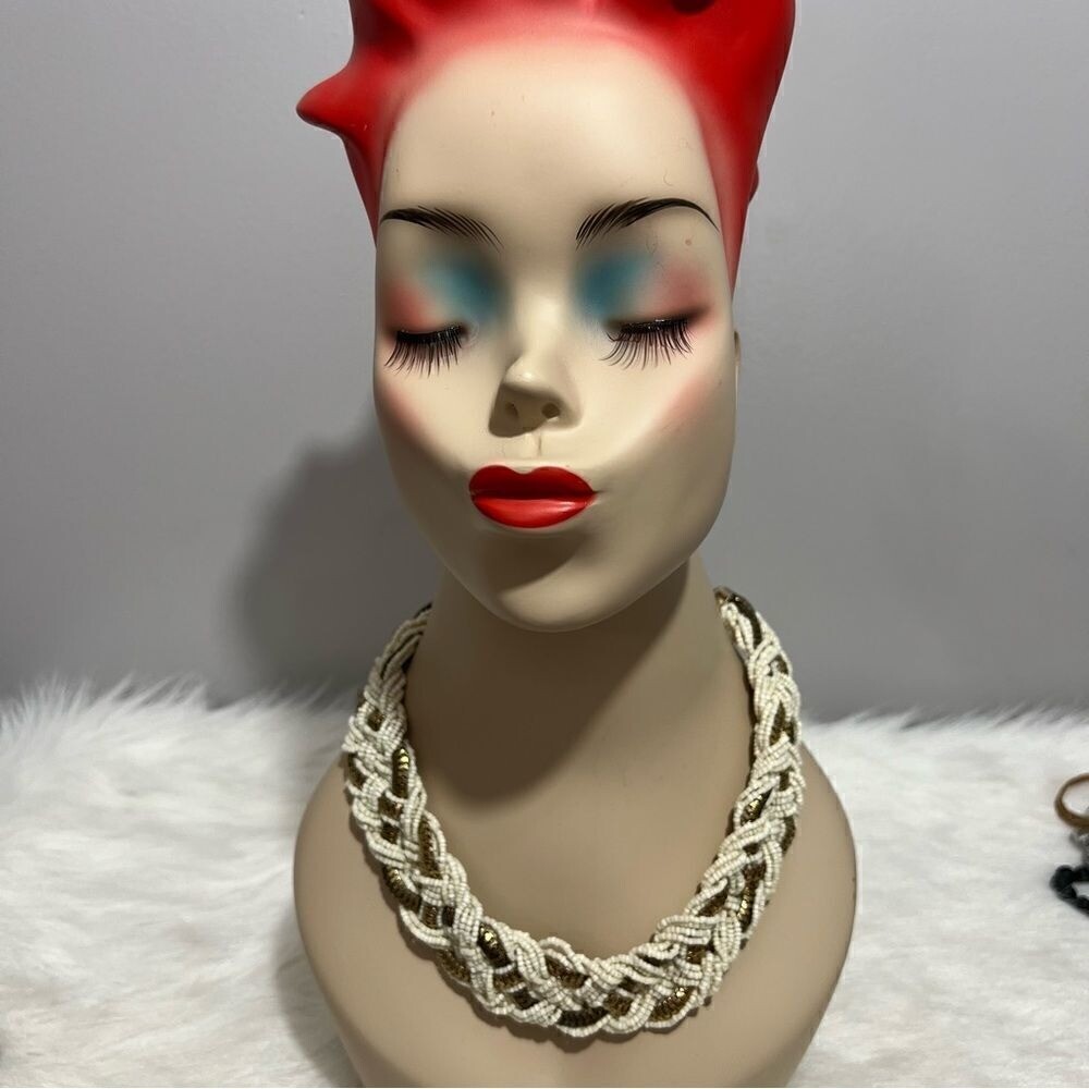 Vintage Ivory and gold beaded rope statement necklace/choker