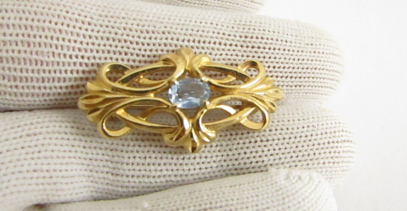 Blue Stone Leaves Art Nouveau Brooch Sterling Silver VTG Estate 1930’s-1950’s