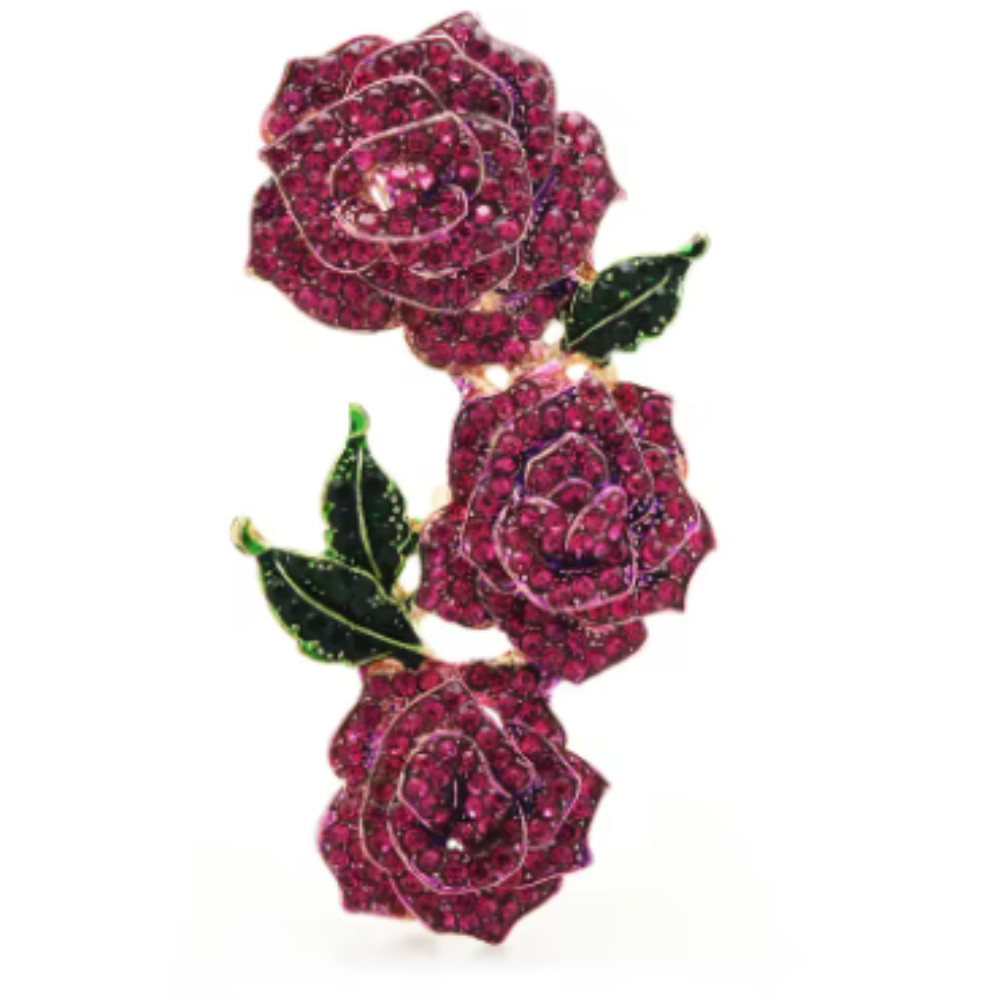 Rhinestone Valentine Brooches Red Love Heart Rose Flower Brooch Pin for Women US