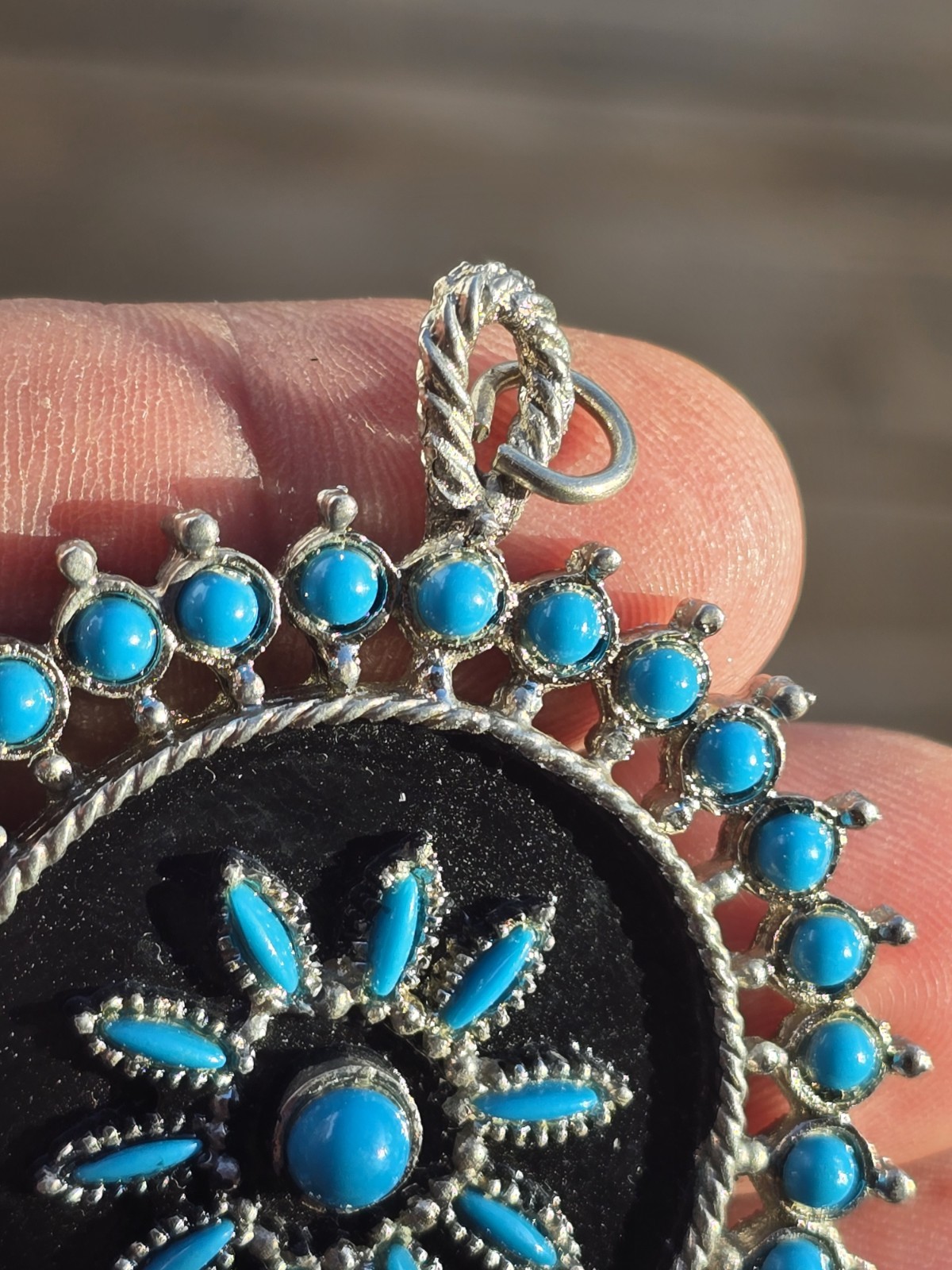 Ella Langley Inspired Western Boho Vintage 1970s Faux Turquoise Cluster Pendant