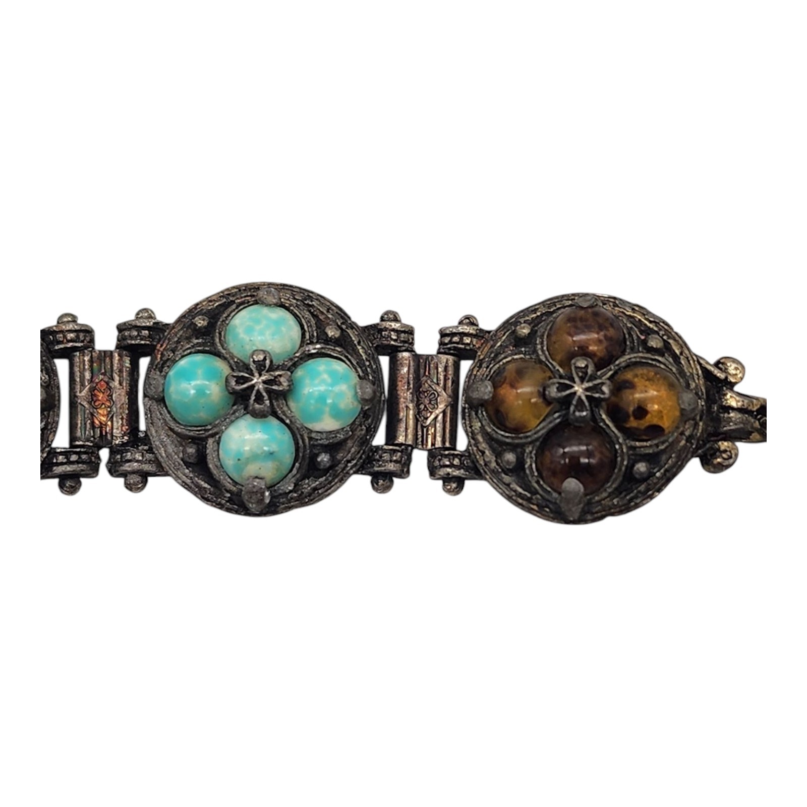 Vintage Estate Glass Stone Panel Bracelet Designer Costume Jewelry