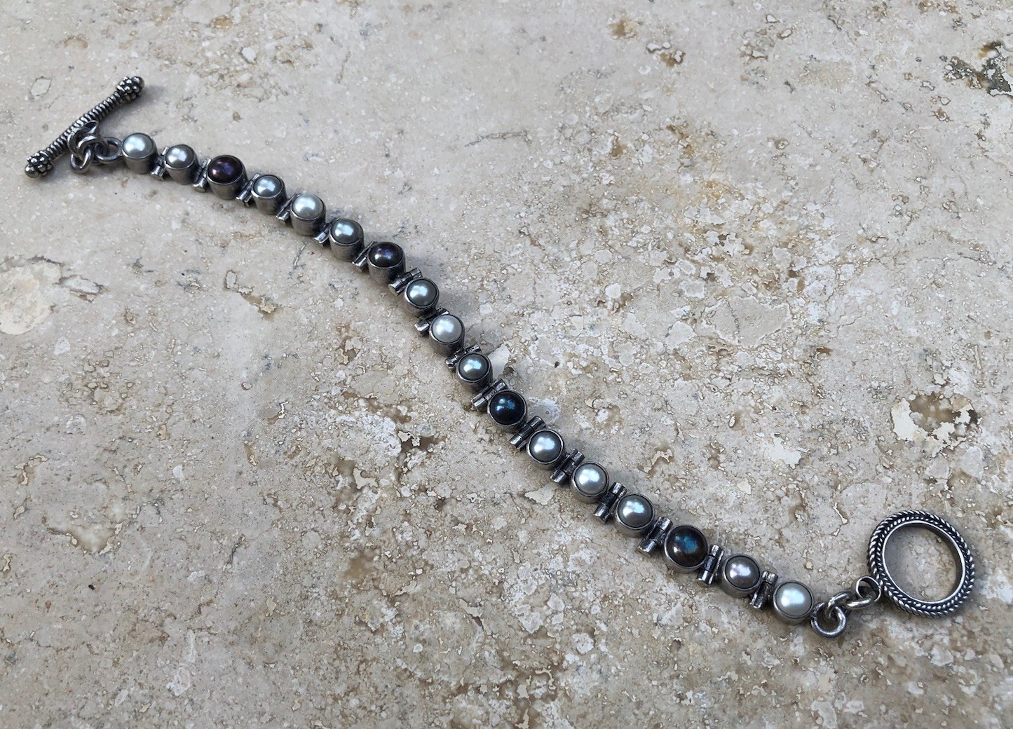 🤍✨Genuine VINTAGE STERLING SILVER Multicolor PEARL BRACELET ESTATE Jewelry✨🤍