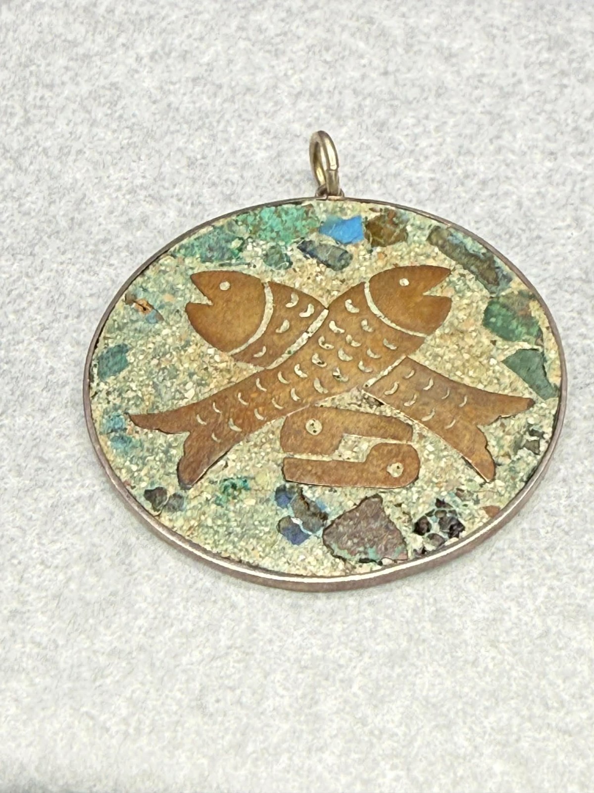 VTG Taxco Mexico Sterling Silver Mixed Metal Fish Pendant 925 Inlay Mid Century