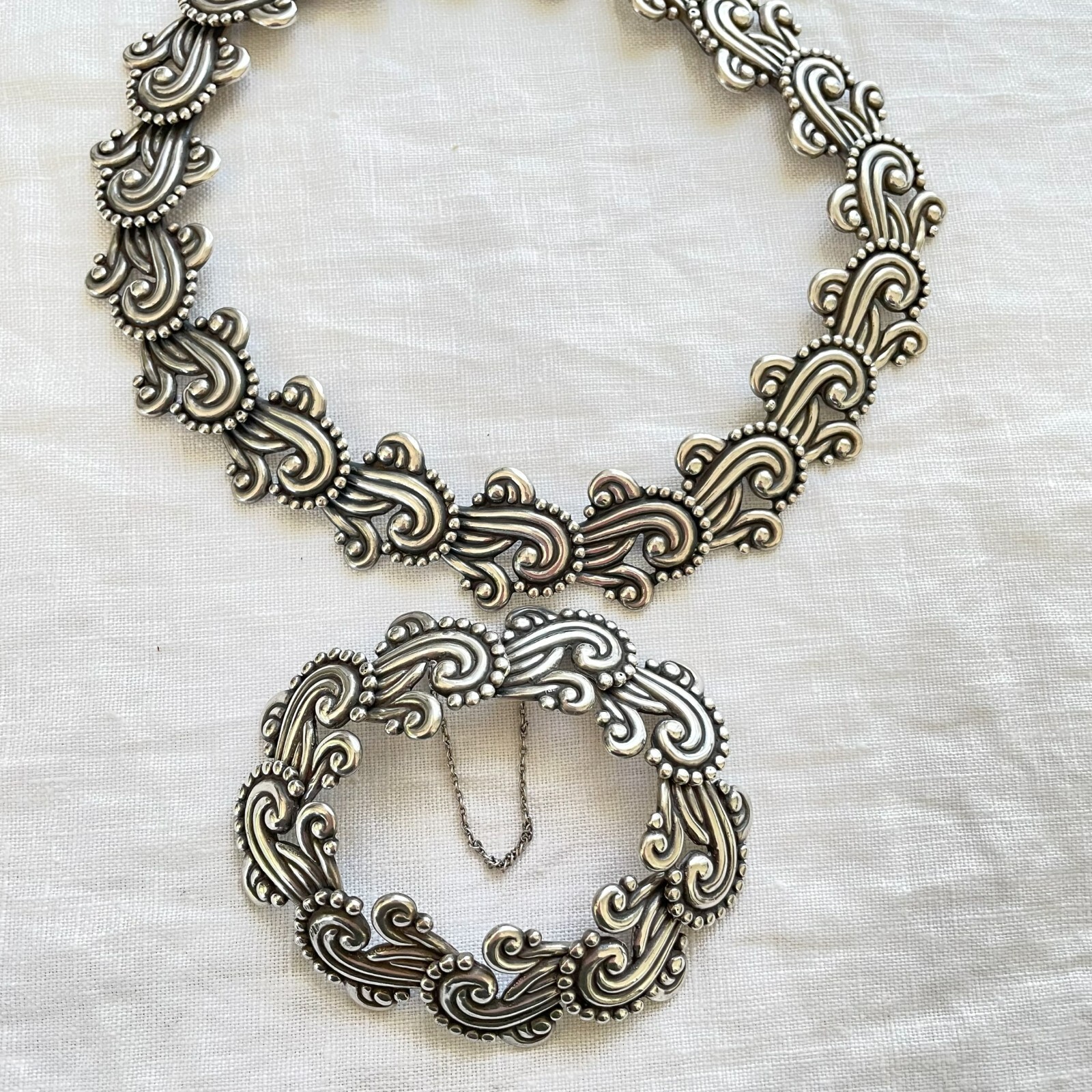 VTG Los Castillo Necklace/Bracelet Set #341, Sterling Taxco Mexico 2 Piece Set