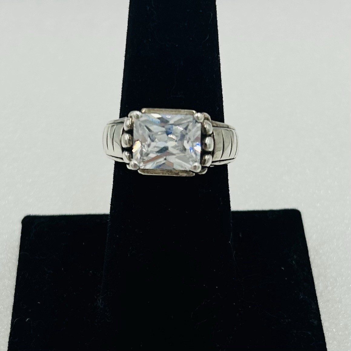VTG Sterling Silver 925 Cushion Cut Cubic Zirconia 4mm Band Ring Size 7