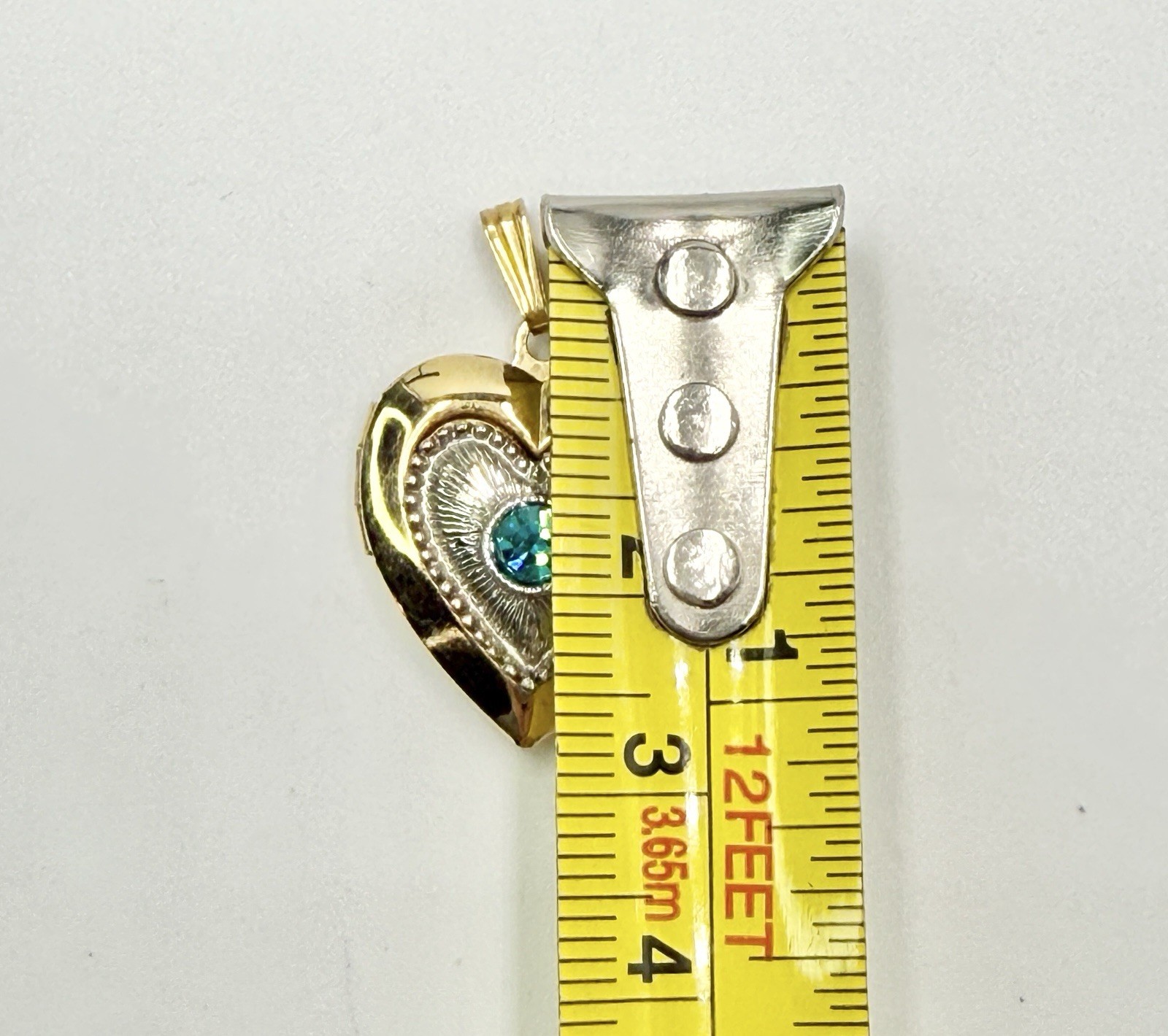 Vintage Pendant Lock It Gold Tone Heart Aqua Rhinestone