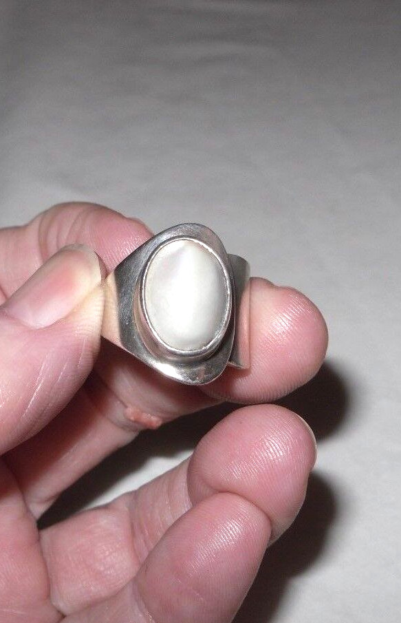 VINTAGE STERLING SILVER 925 MEXICO ATI WHITE STONE RING SIZE 7 WEIGHS 12 GRAMS
