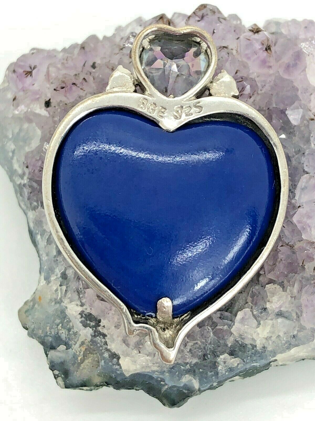 BGE Sterling Silver 7mm Mystic Topaz Kissing Dolphins Heart Pendant 8.4 Grams
