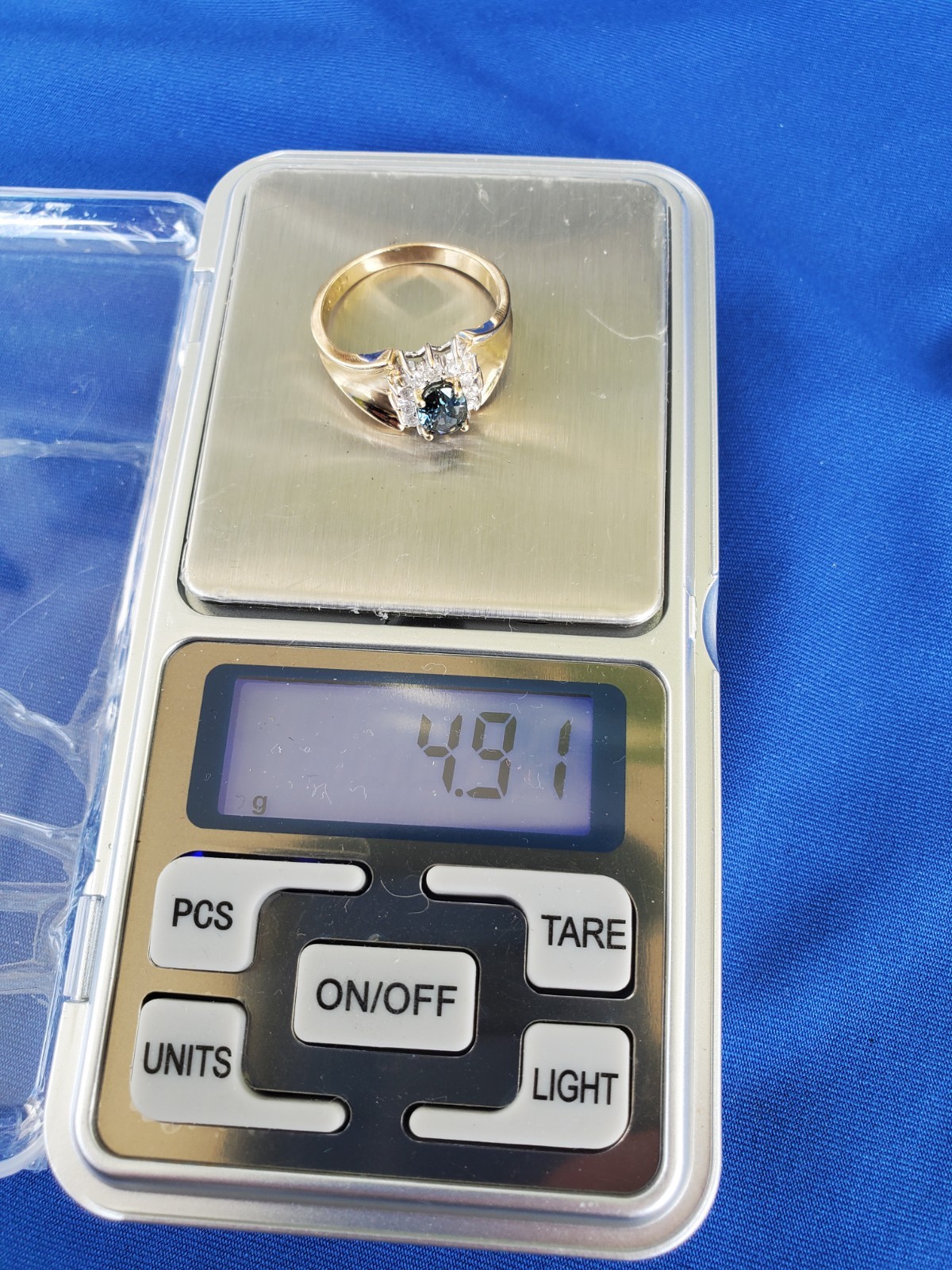 Original EARTH MINED Teal Blue SAPPHIRE DIAMOND Engagement Ring SOLID 14K GOLD 9