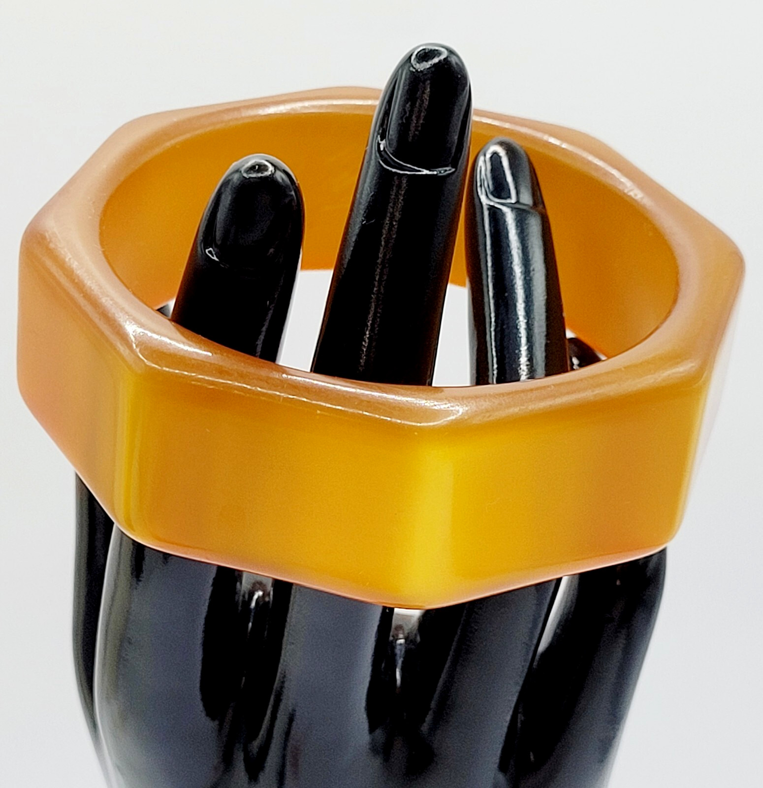 Orange Lucite Thick Chunky 8 Sided Nut Shaped Vintage 1980s Bangle Bracelet