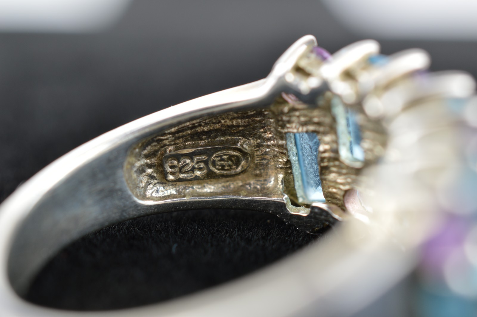 HN Ring Sterling Silver 925 with Topaz and Amethyst, Size 7.75