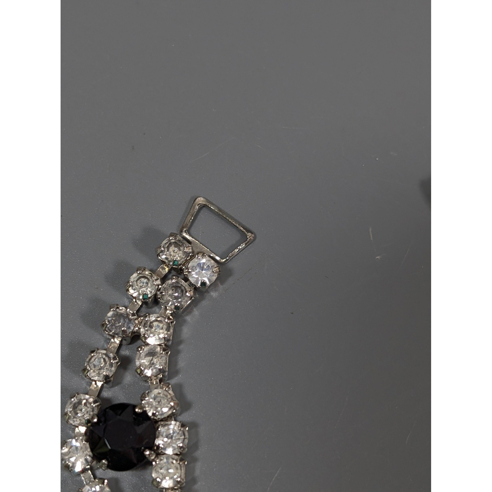 Vintage Black Clear Rhinestone Bracelet Silver Tone Glass Stones 7 Inch