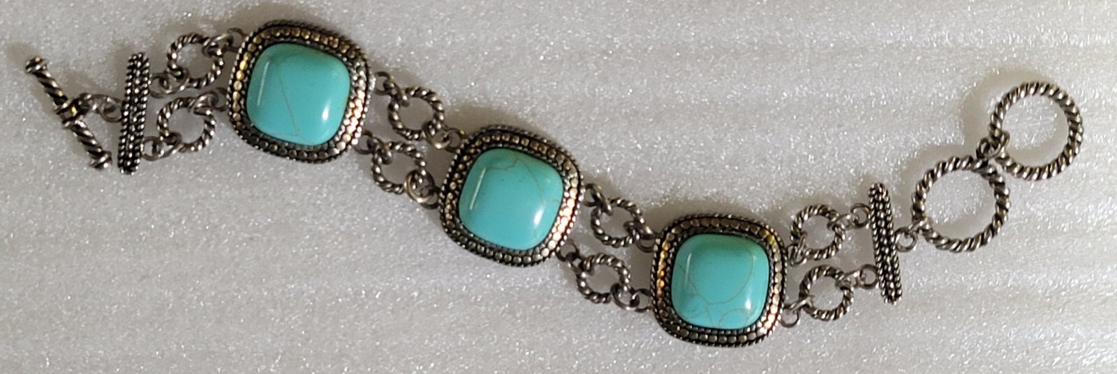 Vintage South Western style Faux Turquoise Cabochons Link Panel Bracelet