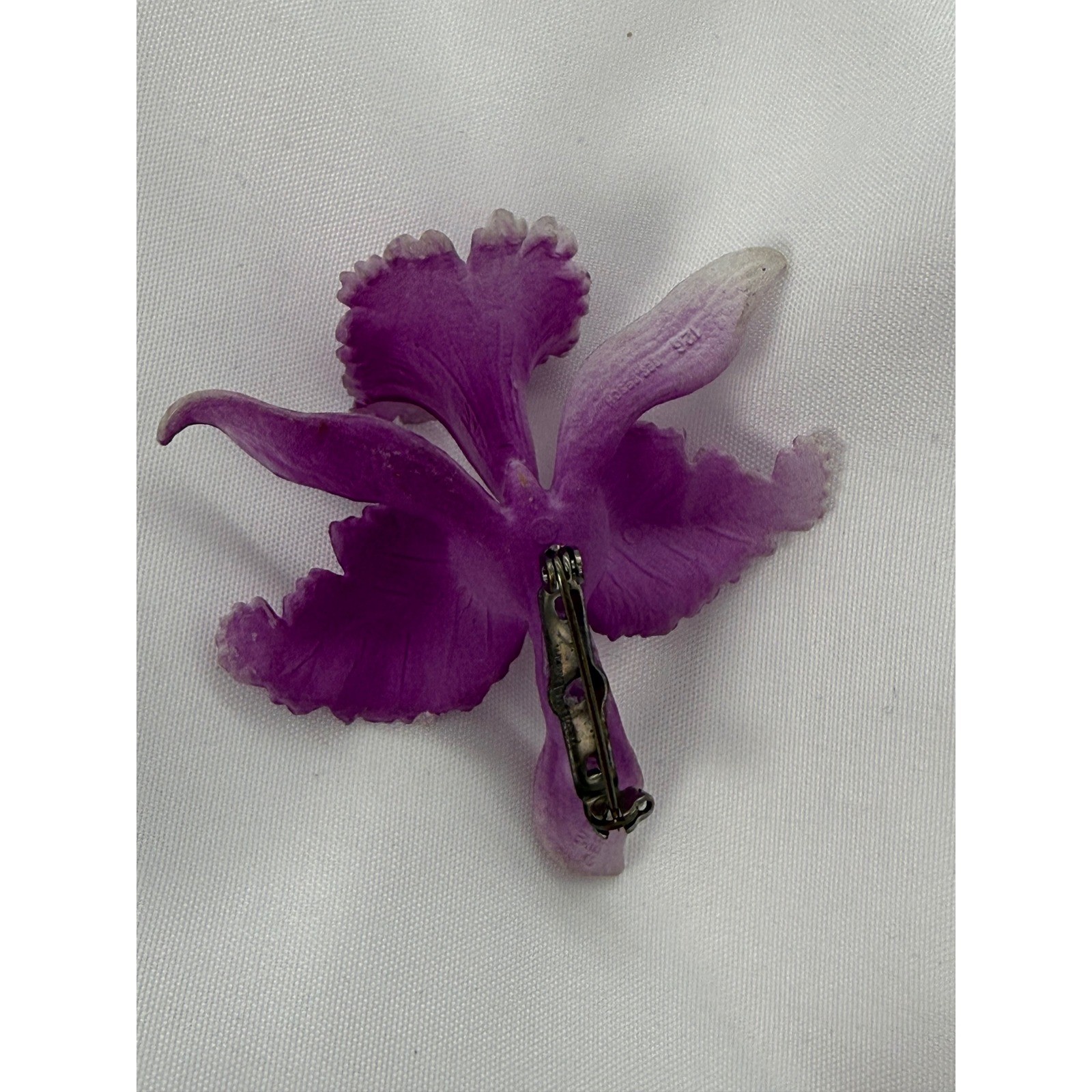 Vintage West Germany Purple Orchid Flower Brooch Celluloid Plastic Floral Pin