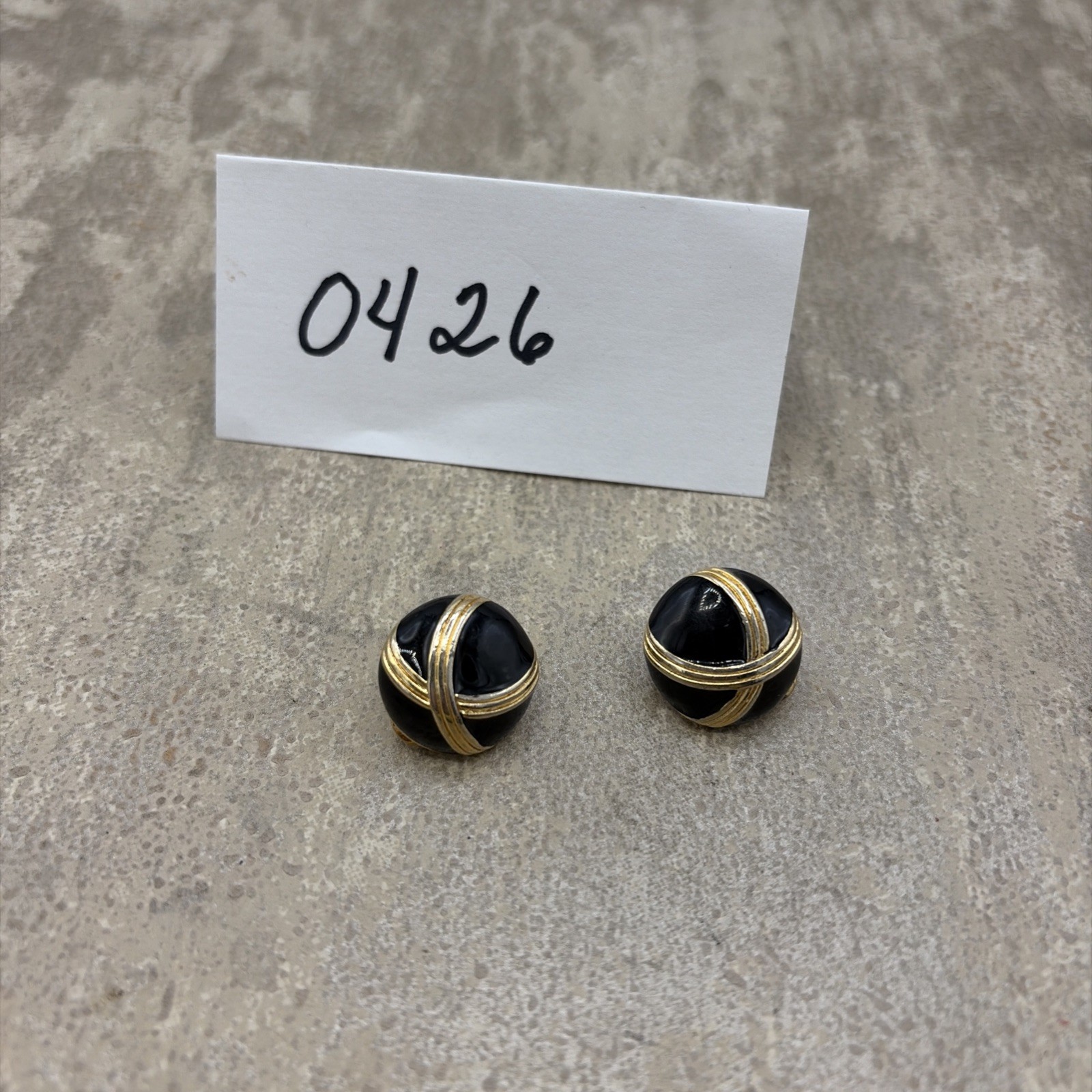 Vtg Monet Clip-on Earrings With Black Enamel Finish And Gold Tone Cross Design