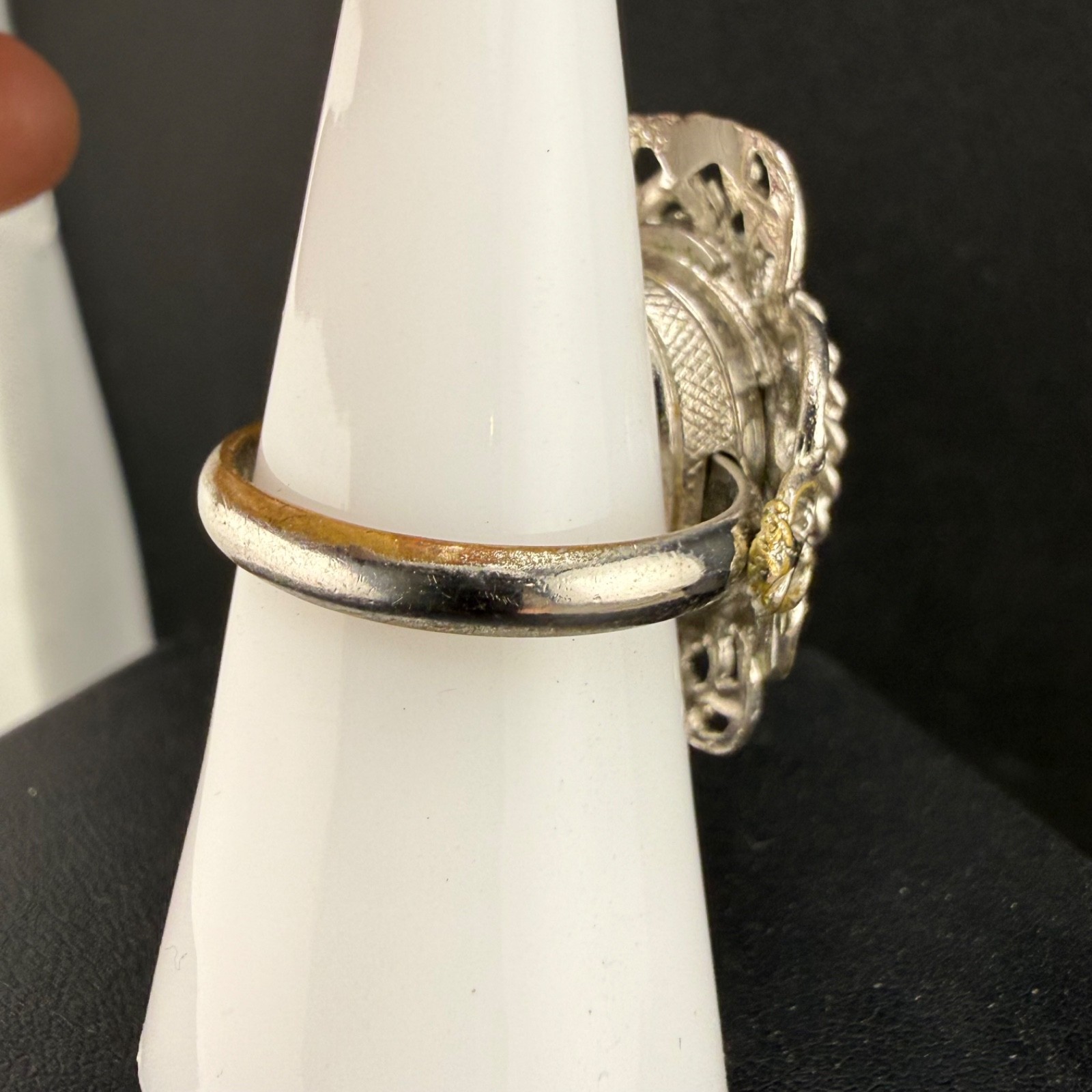 Vintage Whiting & Davis Ring Silver Tone Adjustable Size 6