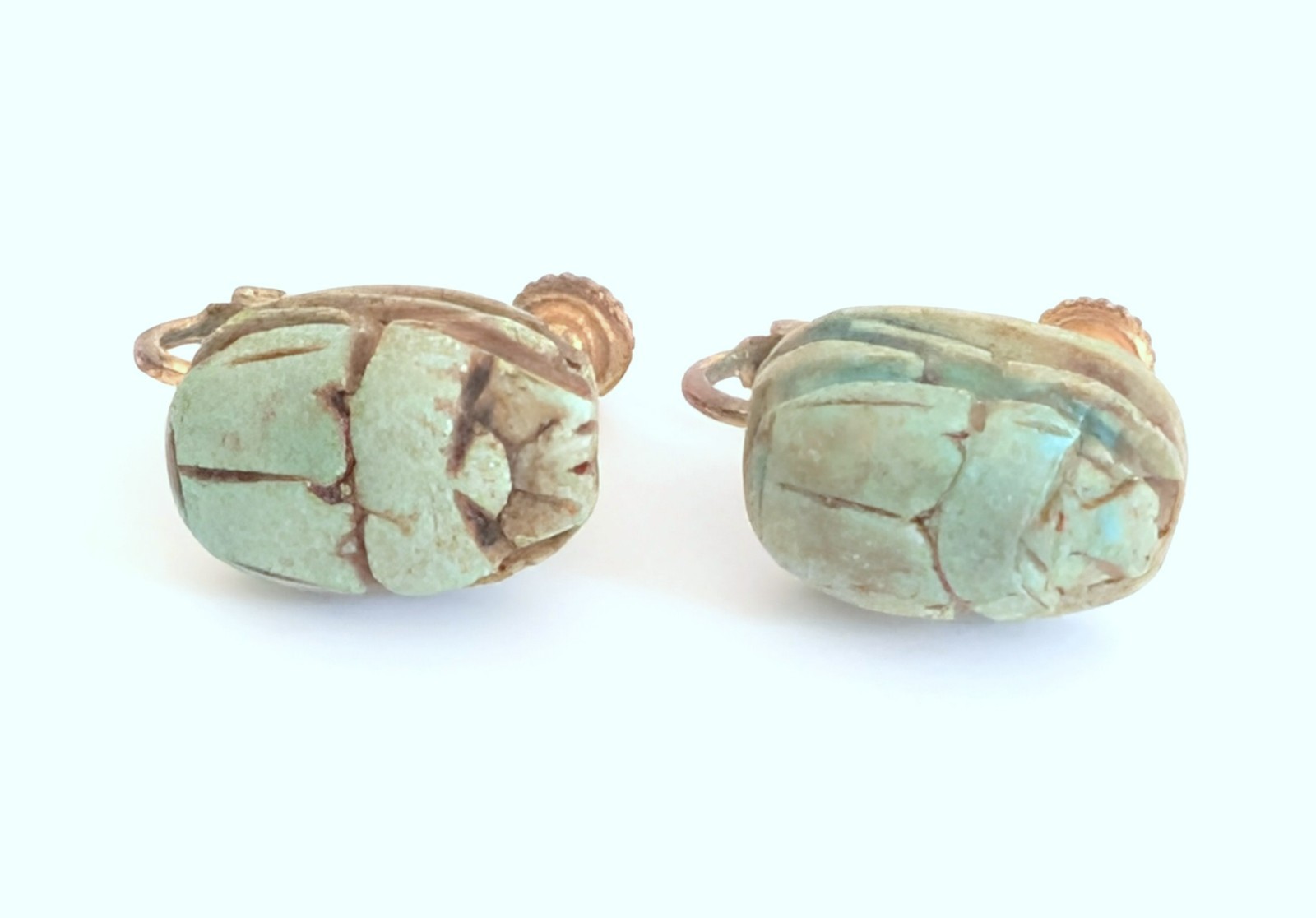 Wonderful Vintage Signed Miriam Haskell Egyptian Scarab Beetle Screw Earrings