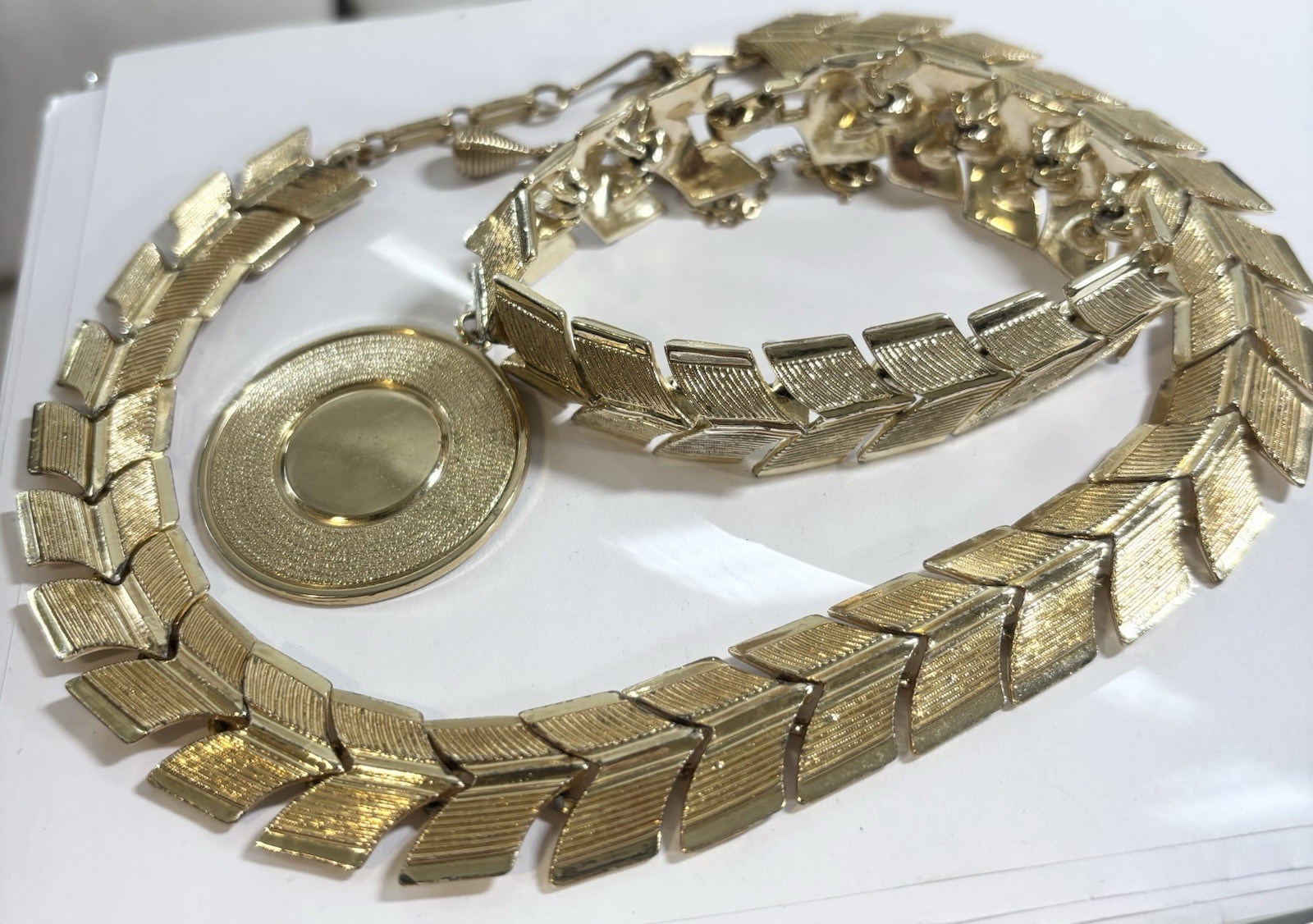 Vintage Coro Silver Tone Necklace Bracelet Set 18” 7 1/2” 3/4” Wide