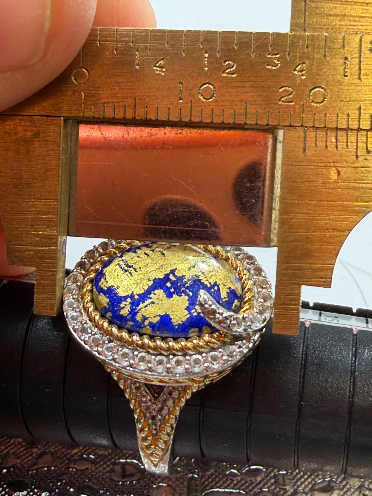 Vintage Sterling Silver Ring Gold Flake Cobalt Blue Crystal Mixed Cocktail 9 PX