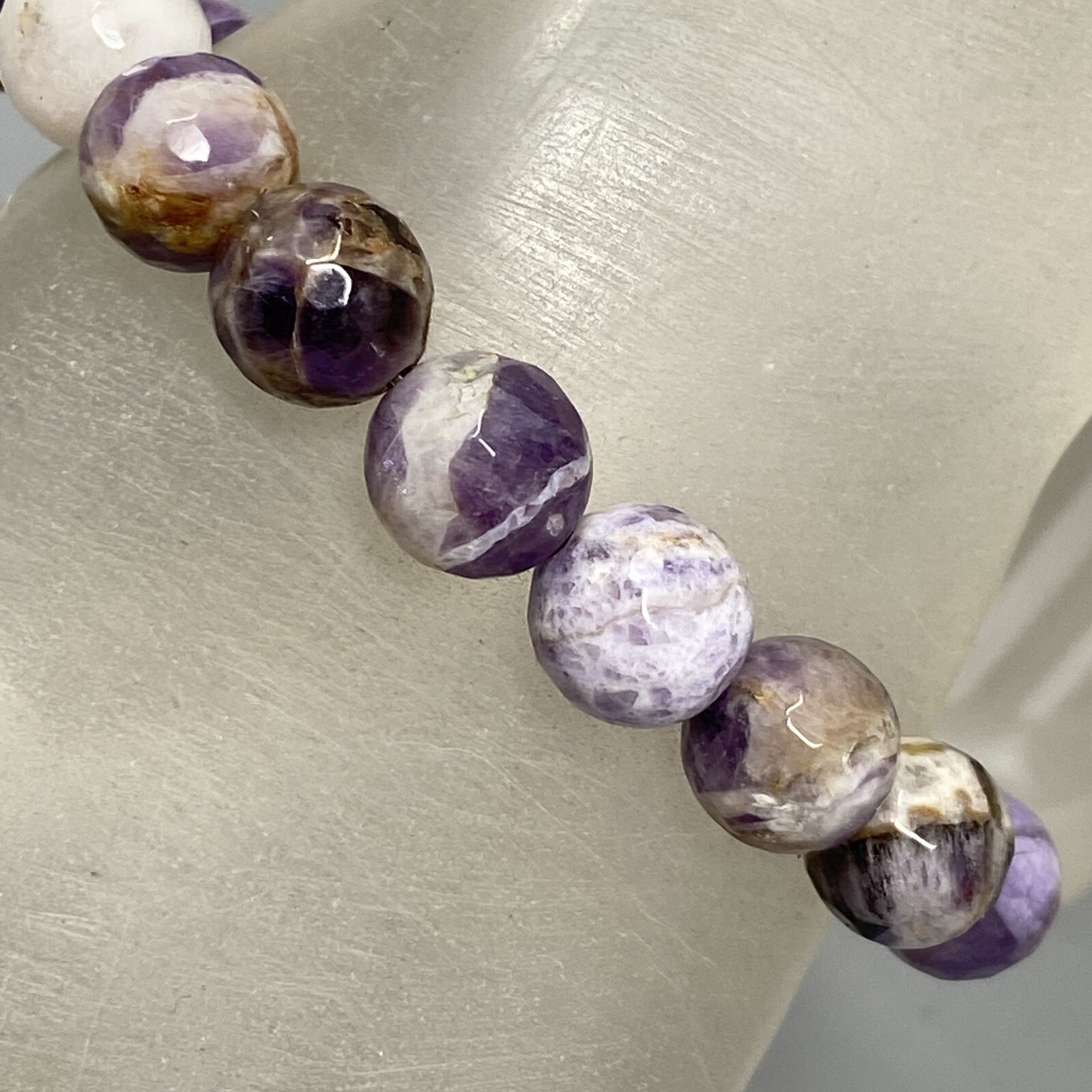 Designer Amethyst Bracelet Faceted Round Stone Beads Stretch Infinity Warrior 6″