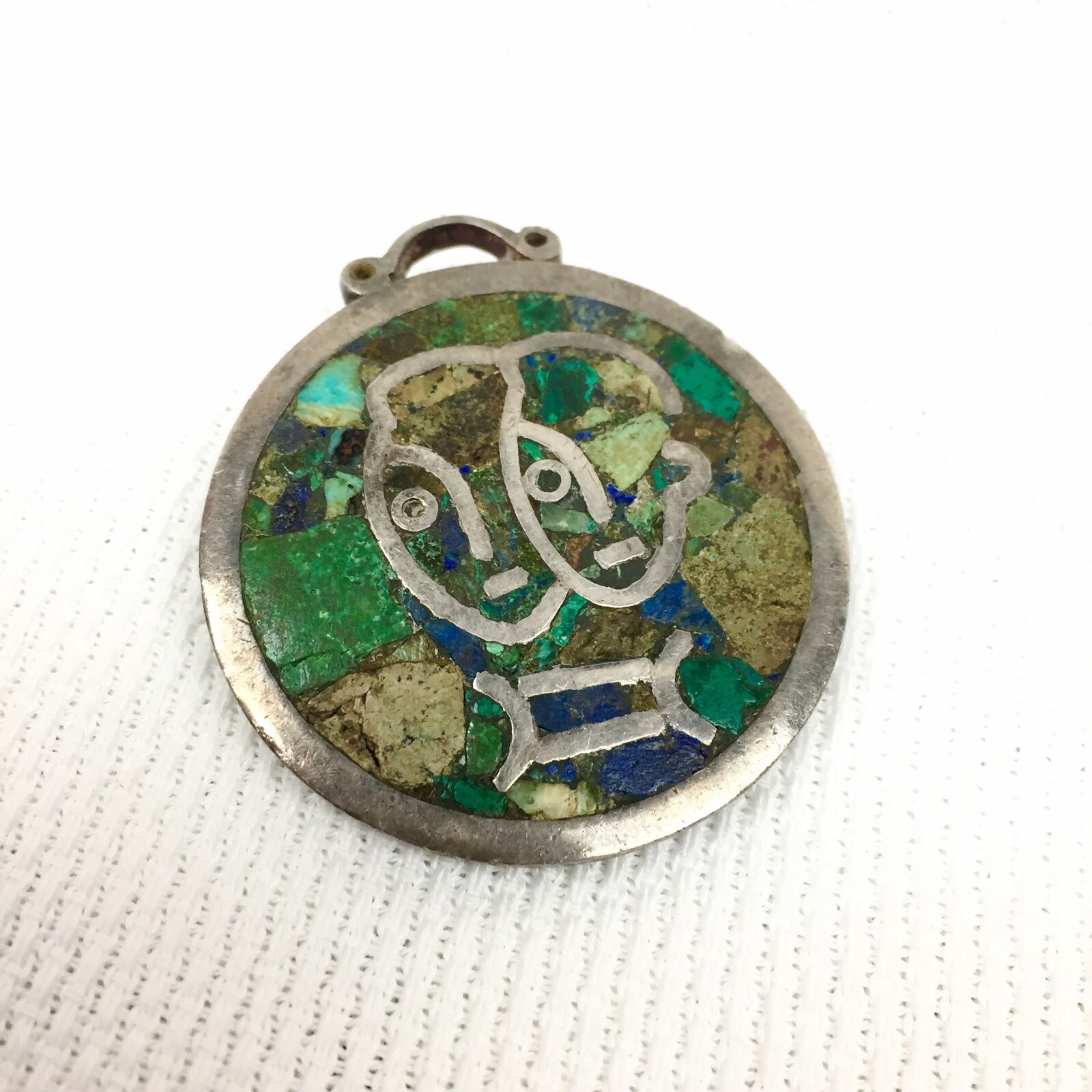 Los Castillo Mosaico Azteca Taxco Mexico Sterling Silver Brooch Zodiac Gemini