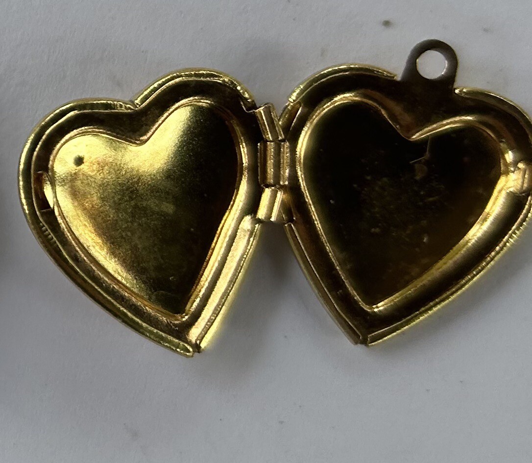 2 Vintage Enamel Heart Locket, Cornucopia, Floral 14k Gold Plated, Hand painted
