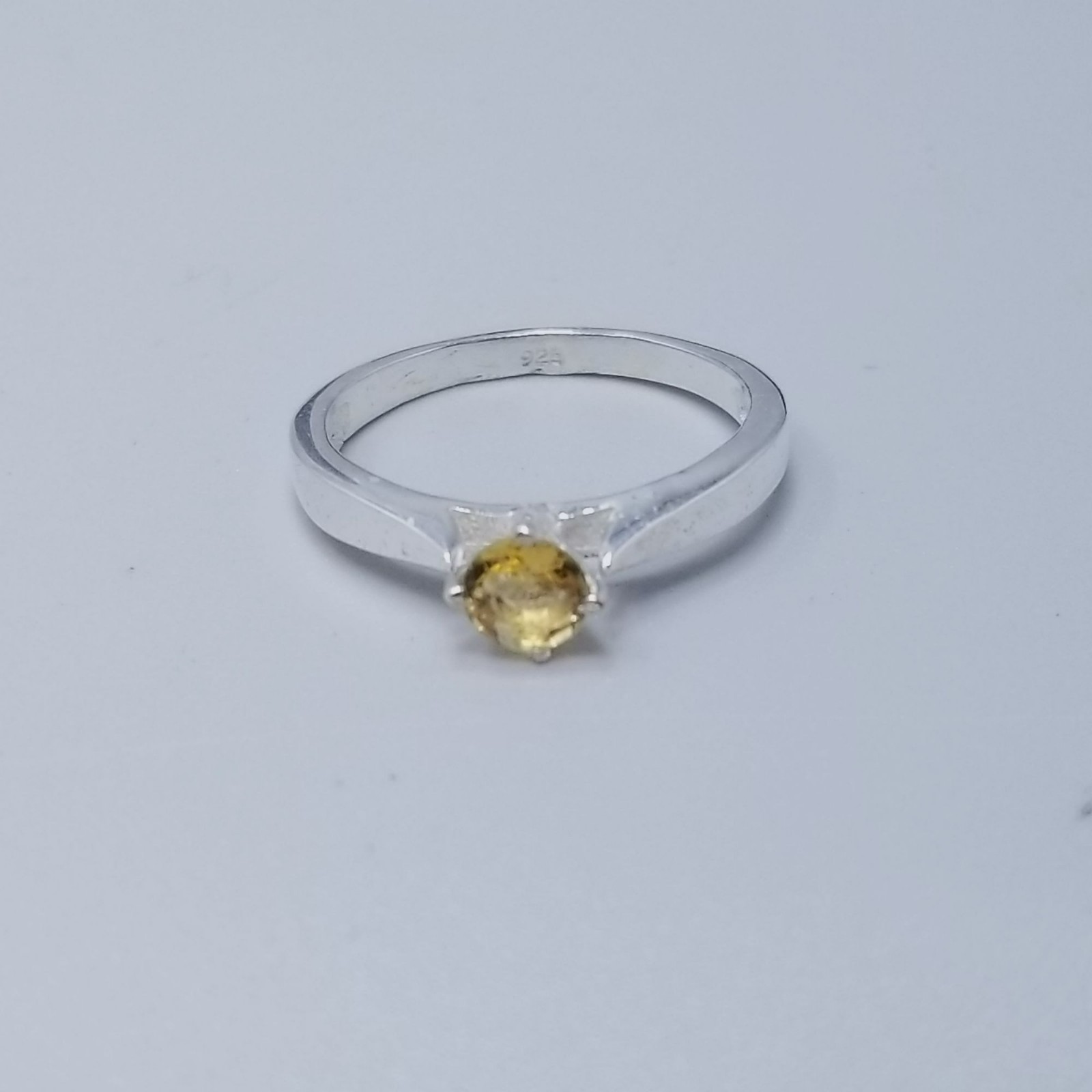 Vintage Sterling Silver Yellow Stone Ring Size 8 Band Round Small Stacking