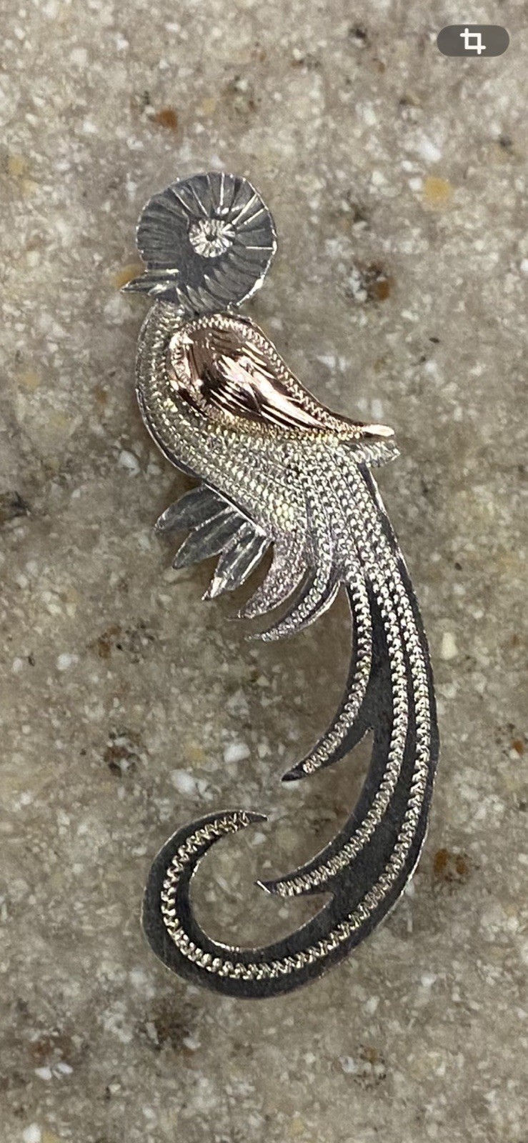 Vintage 900 Sterling Silver 10k Yellow Gold Guatemalan Quetzal Bird Brooch Pin