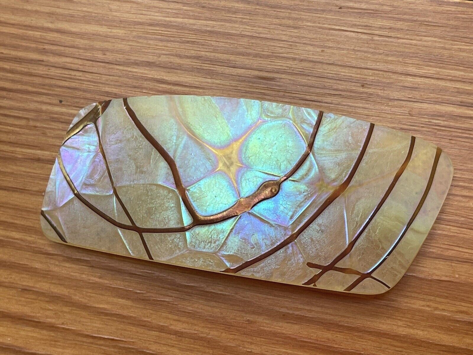 Rare Bohemian artisian glass sculptural loetz style iridescent glass Brooch