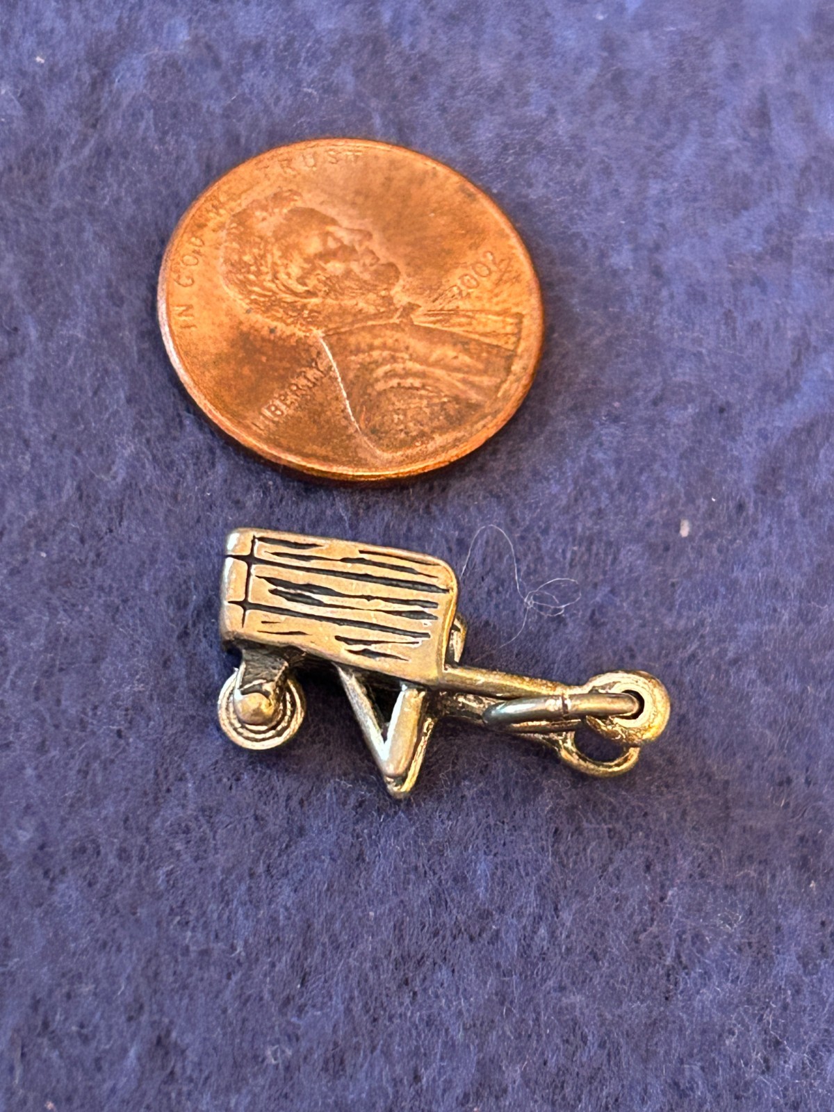 Vtg 3D Sterling Silver Charm Pendant Wheelbarrow 1.8 Grams Moving wheel