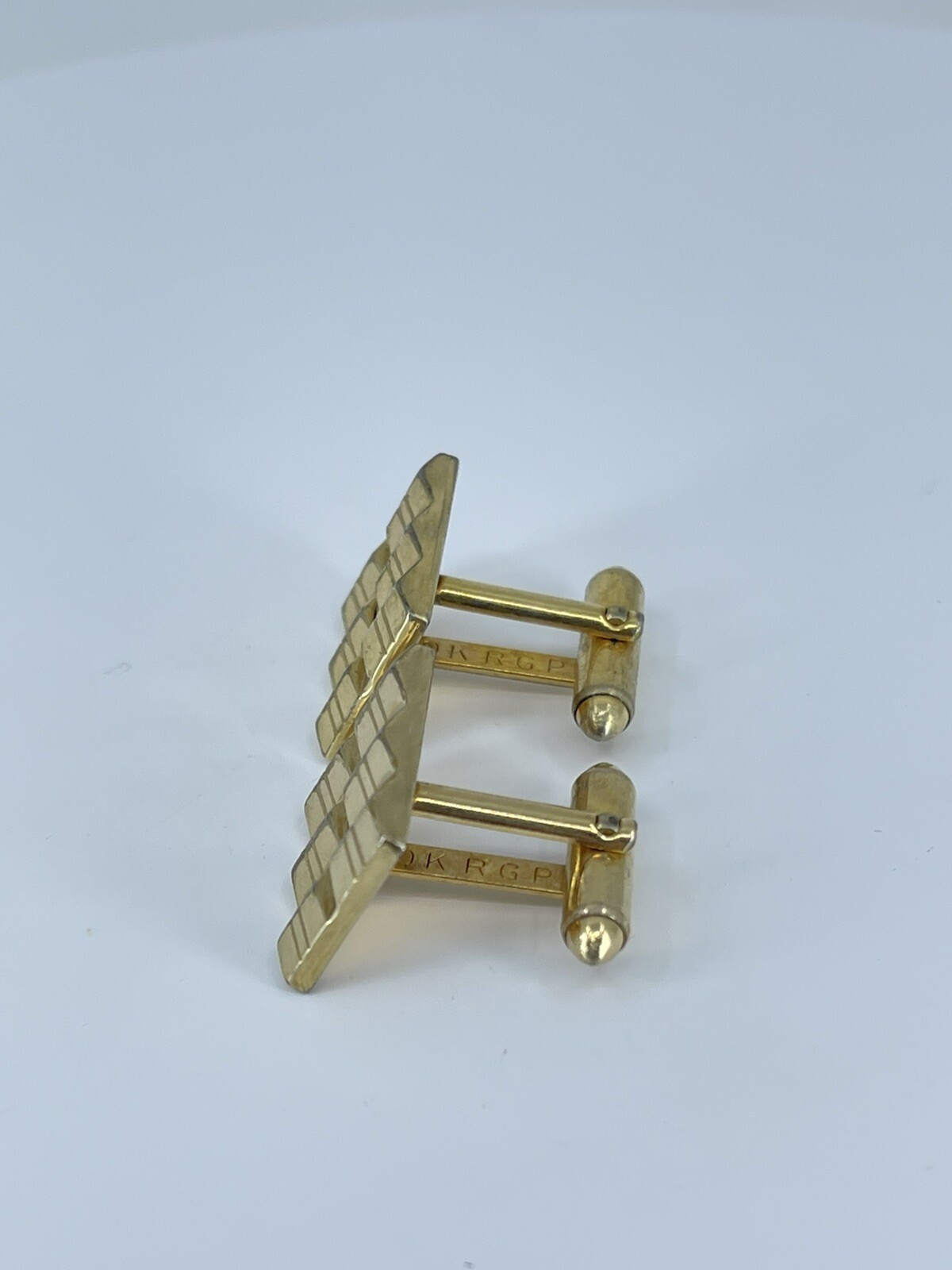 Vintage Hadley 10K RGP cufflinks gold tone louver design etched accent 7/8″