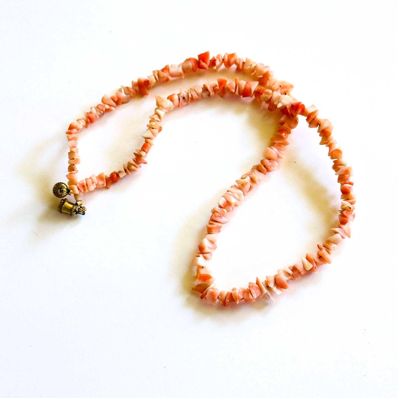 VTG Mediterranean Pink chip Coral Natural Necklace dainty Genuine Italy 17″L