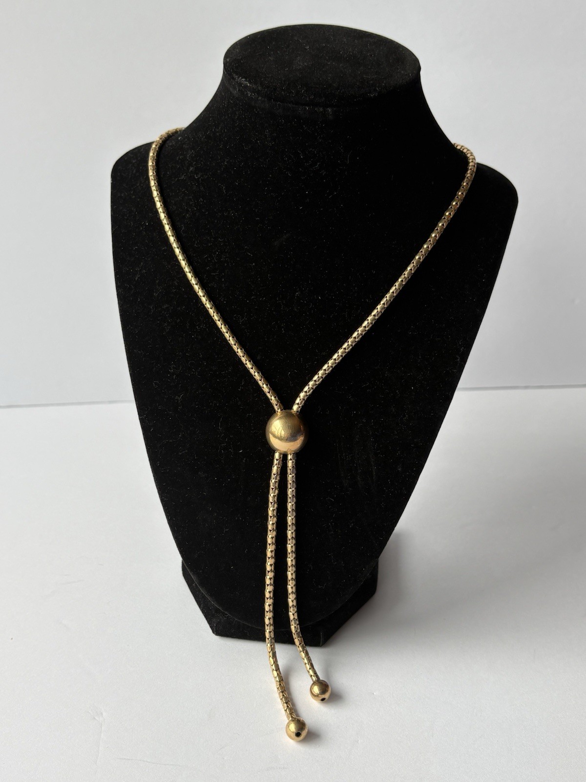 Vtg Bigney 12k Gold Filled Popcorn Chain Adjustable Sliding Bead Lariat Necklace