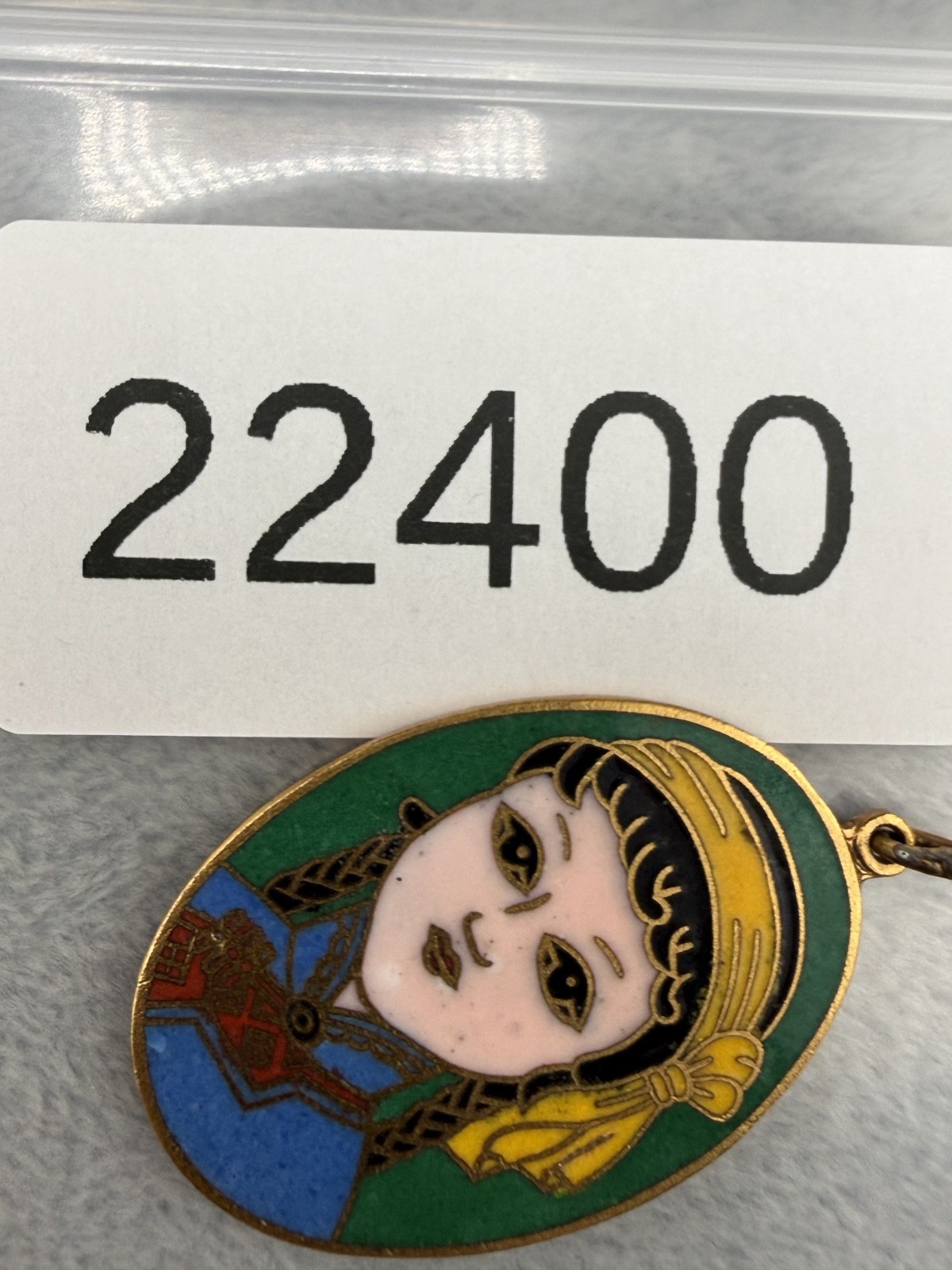Vintage Cloisonne Pendant Gold Tone Enamel Person