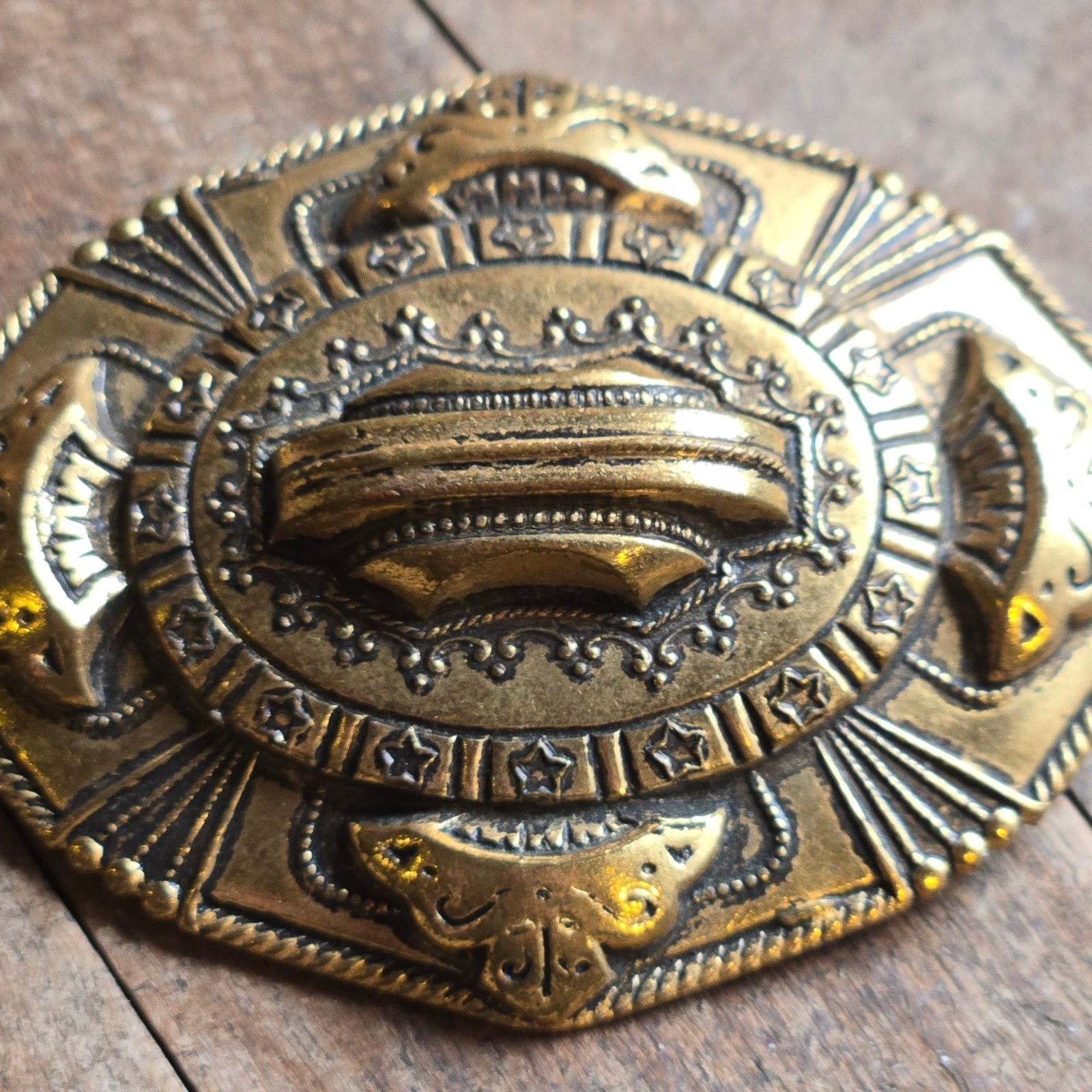 Antique Victorian Revival Gold Tone Ornate Brooch Eastlake Style Statement Pin