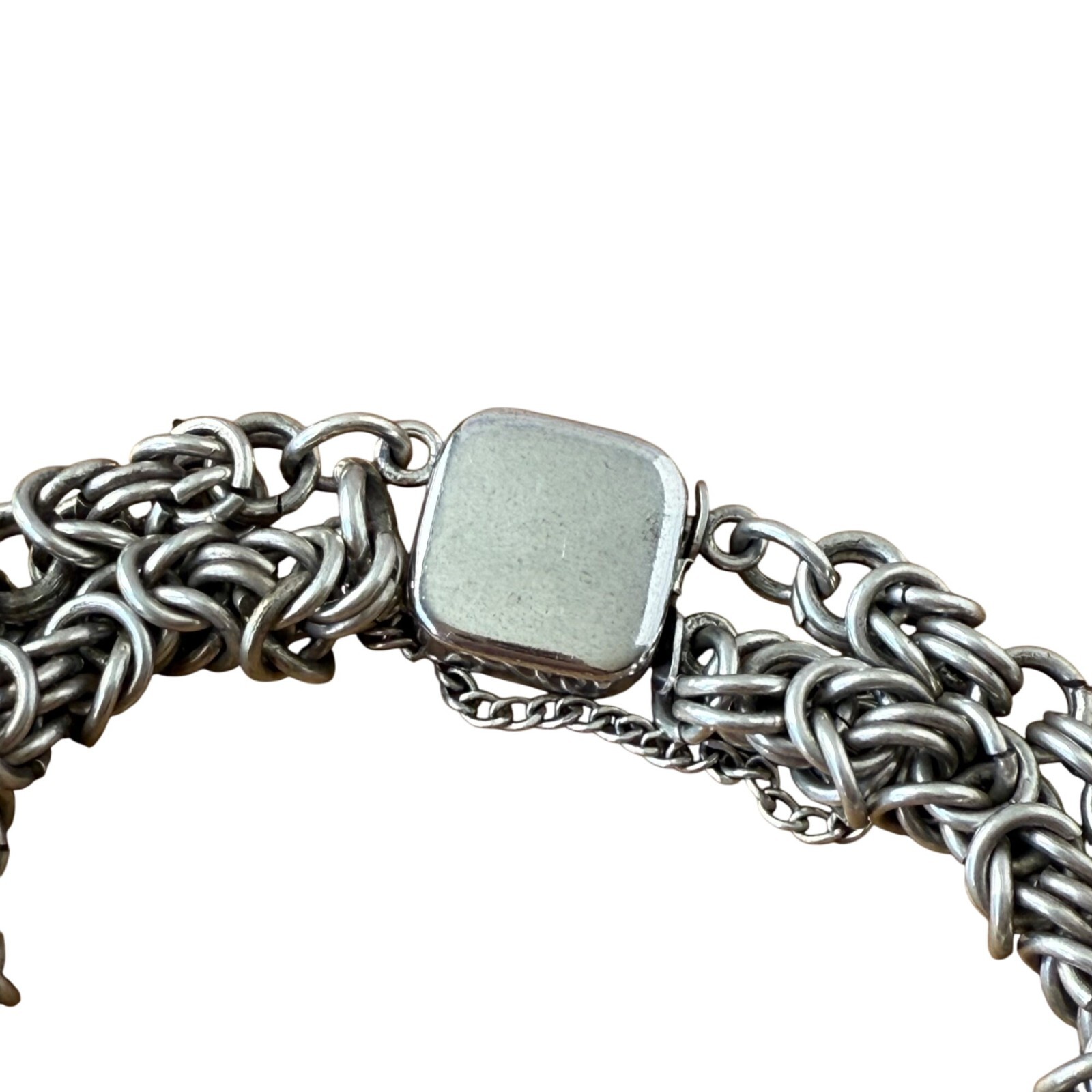 Vintage Sterling Silver Double Byzantine Bracelet With Clasp safety Chain
