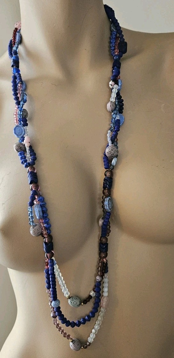 ANTIQUE NEIGER 1920s ART Deco BLUE GLASS BEAD Necklace