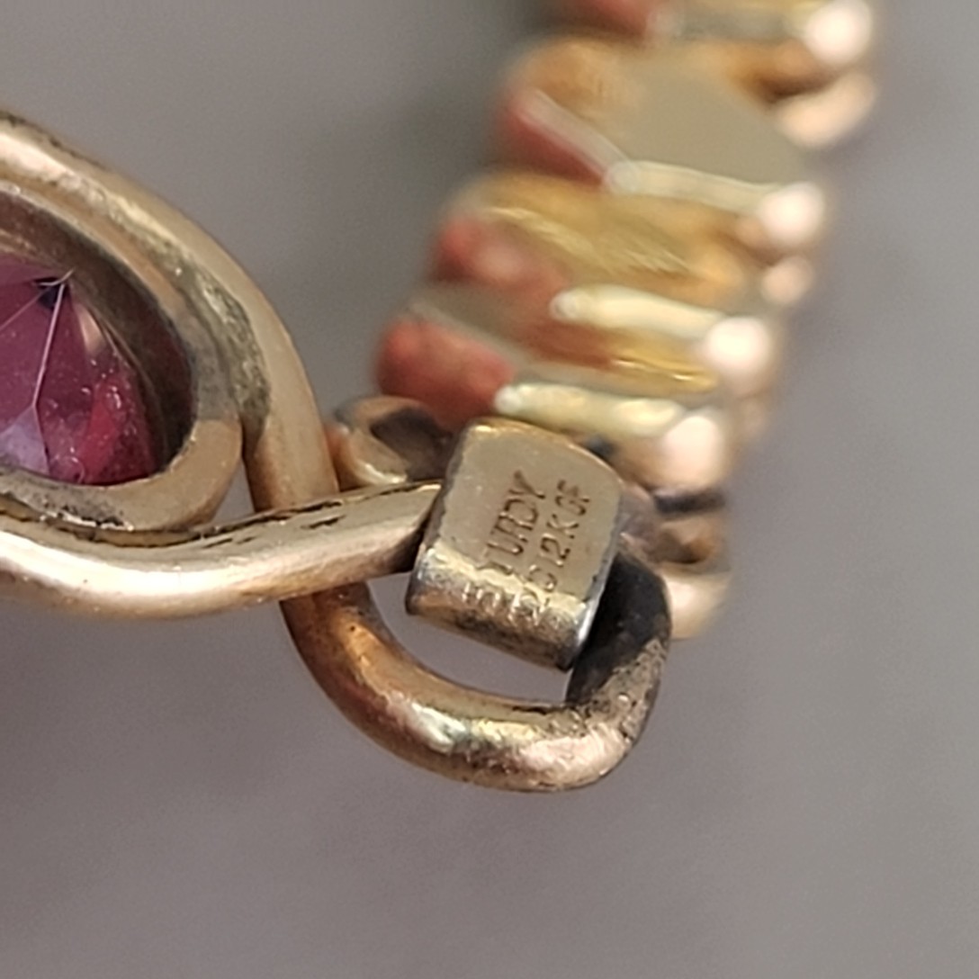 Vintage Sweetheart Expandable Bracelet 12K Gold Filled Pink Rhinestone