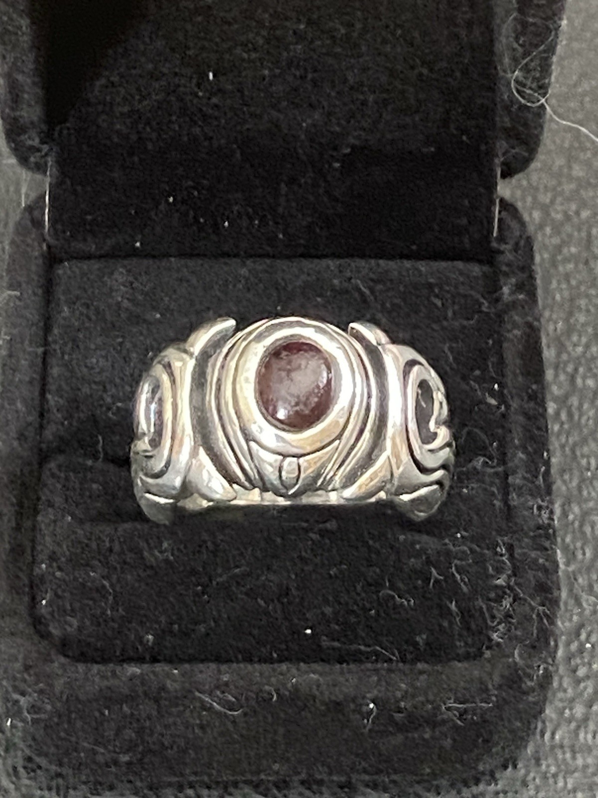 Vintage Heavy Sterling Silver Ring 18 DWT Deep Red Garnet Cabochon Stone
