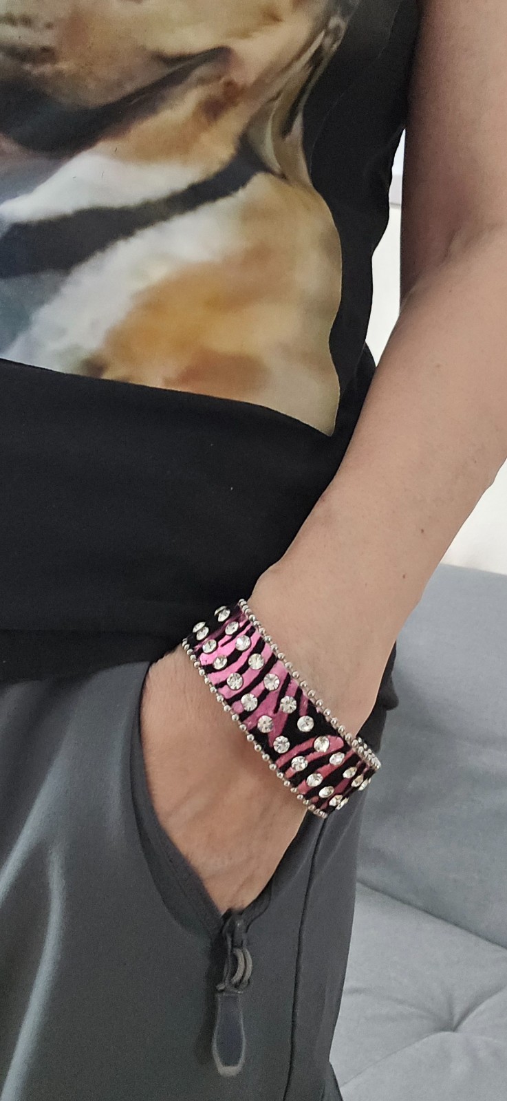 Zebra Print Rhinestone Wrap Bracelets Snap Leather Crystal Cuff Bracelet 12 pcs