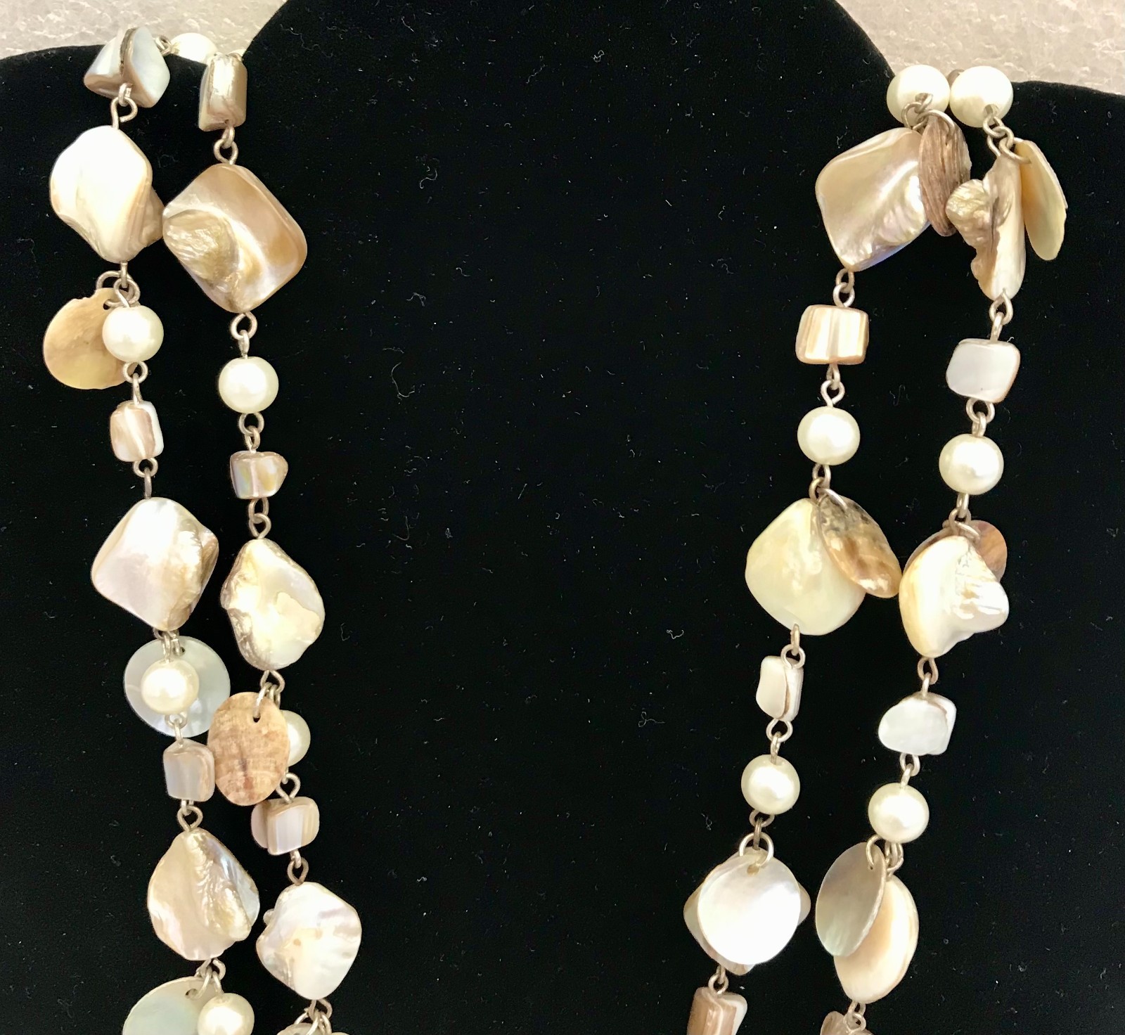 Vintage 48″ Mother of Pearl, Faux Pearl, Abalone Nugget Necklace JWL-907