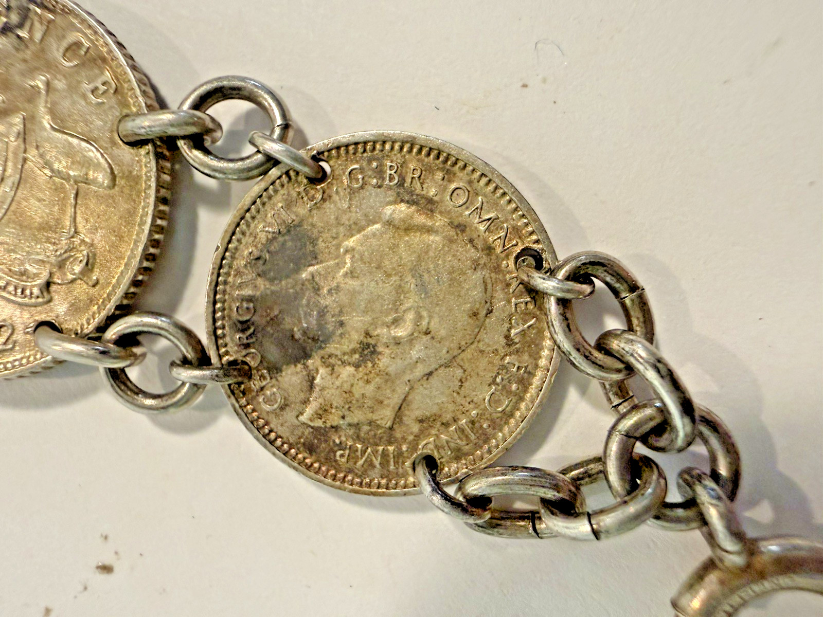 vintage coin Link bracelet 1940s Handmade australian sixpence threepence