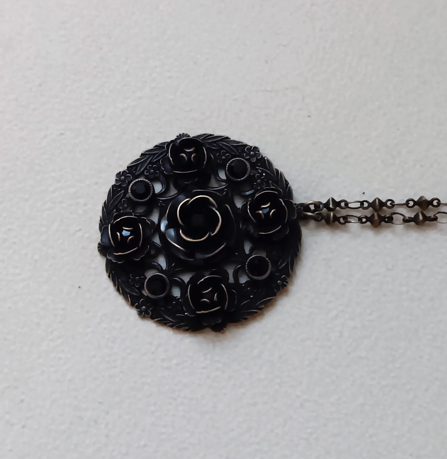 Vtg Art Nouveau Lizpaiacios Incredible Bronze Dimensional Pendant Necklace 18″