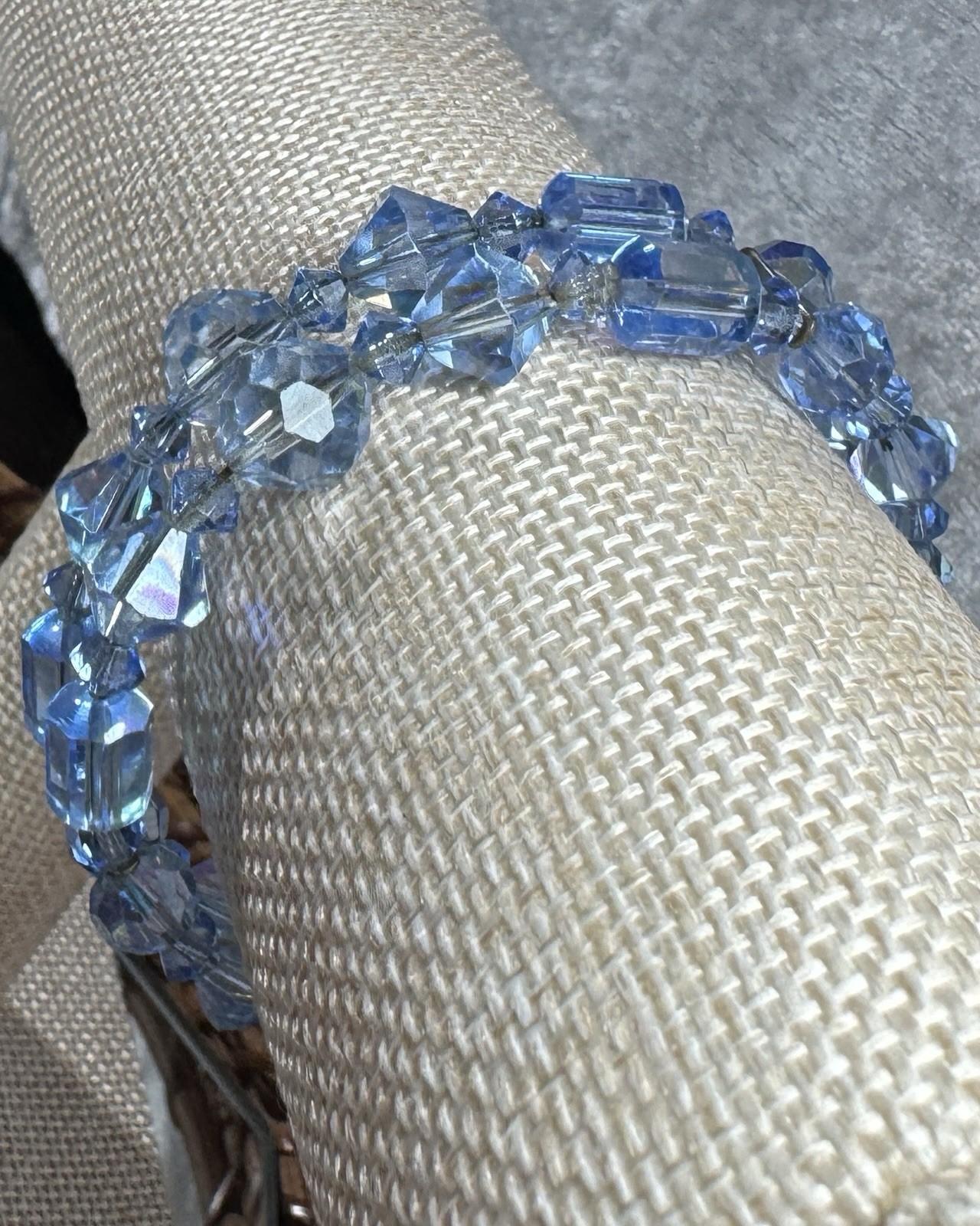 Vintage Blue Faceted Glass Bead Multi-Strand Wrap Bracelet