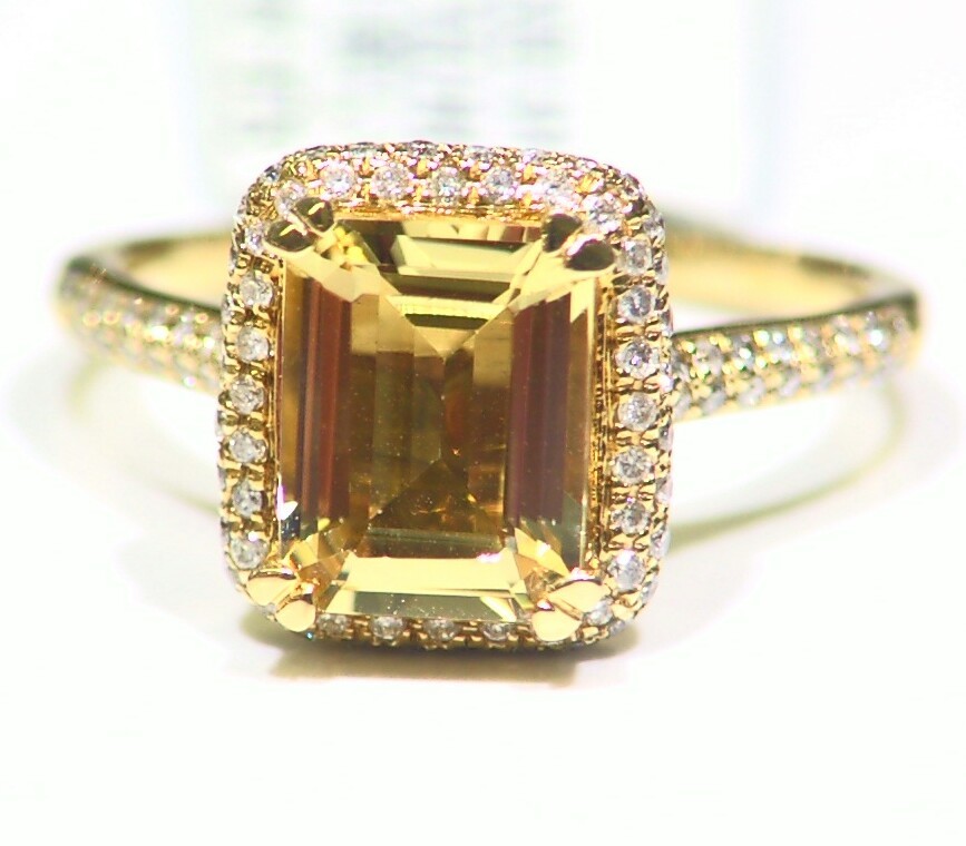2.37CT 14K Solid Gold Natural Beryl White Diamond Vintage Engagement Ring Halo