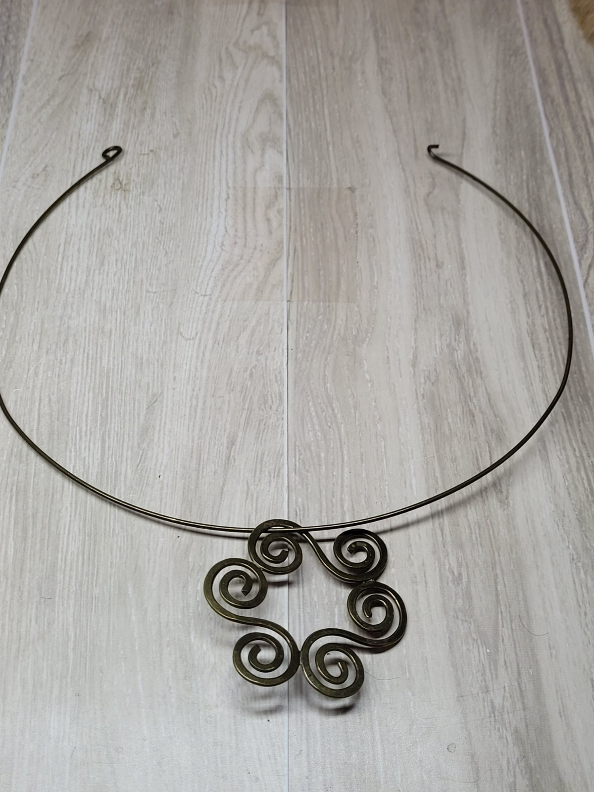 Vintage Art Nouveau Style Brass Choker Necklace Swirl Pendant Boho