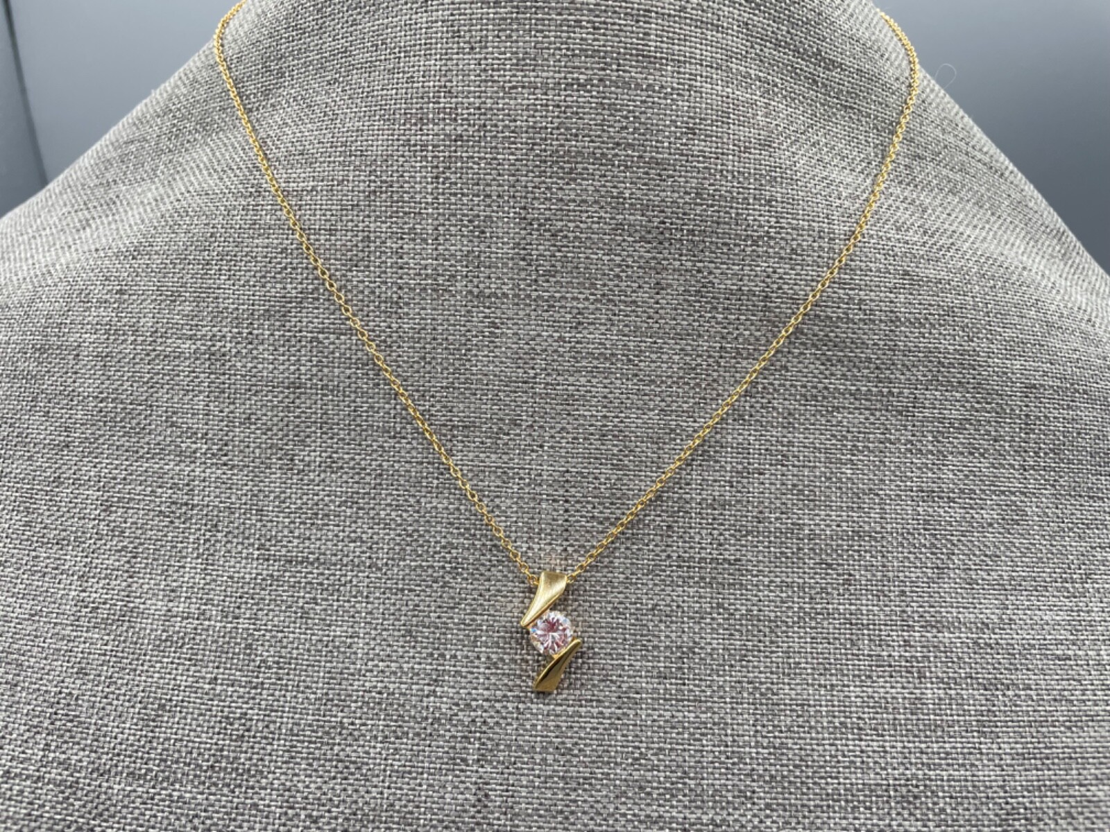 Lindenwold Fine Jewelers 14K Gold Plate Solitaire Cubic Zirconia CZ Necklace