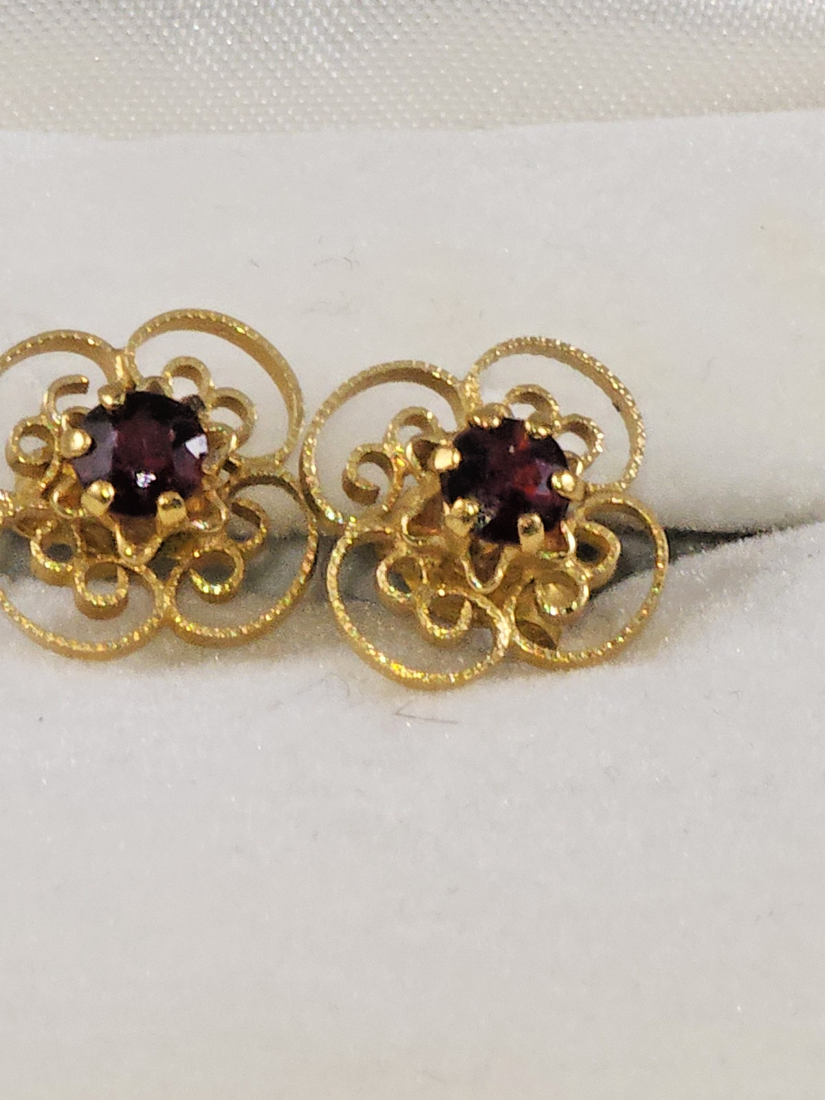 Vintage ING 12K Gold Filled Filigree earings, Smoky Quartz Retro Flower