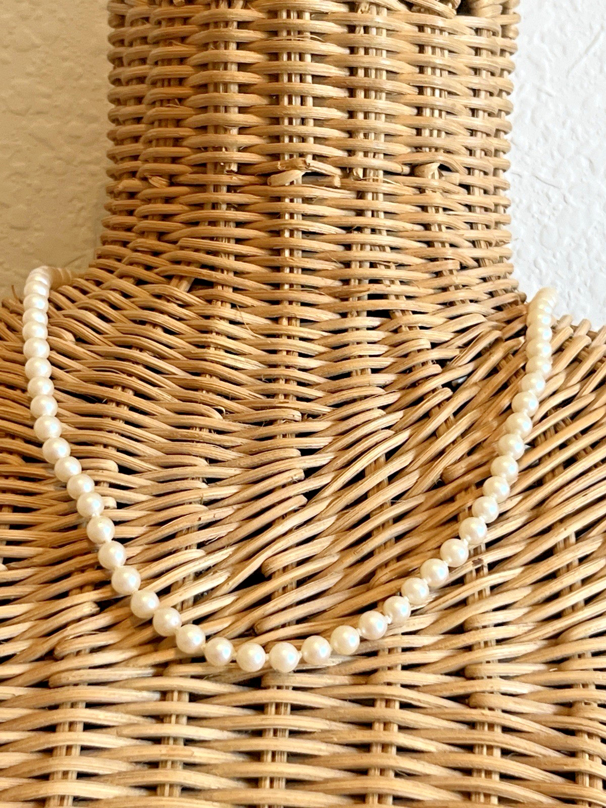 Antique/Vintage Hand Knotted Faux Pearl Necklace Sterling Fish Hook Filigree Cla
